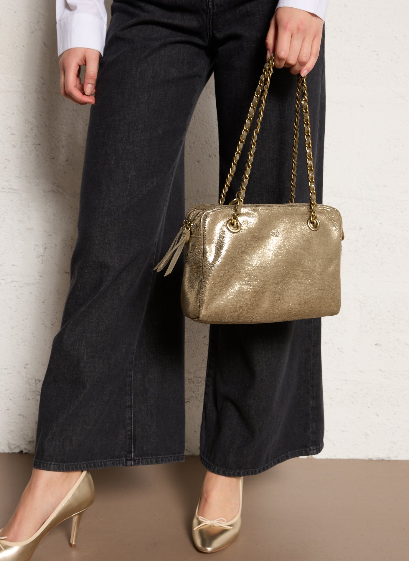 Schoudertas met dubbele compartimenten van leer MILA LOUISE Groen