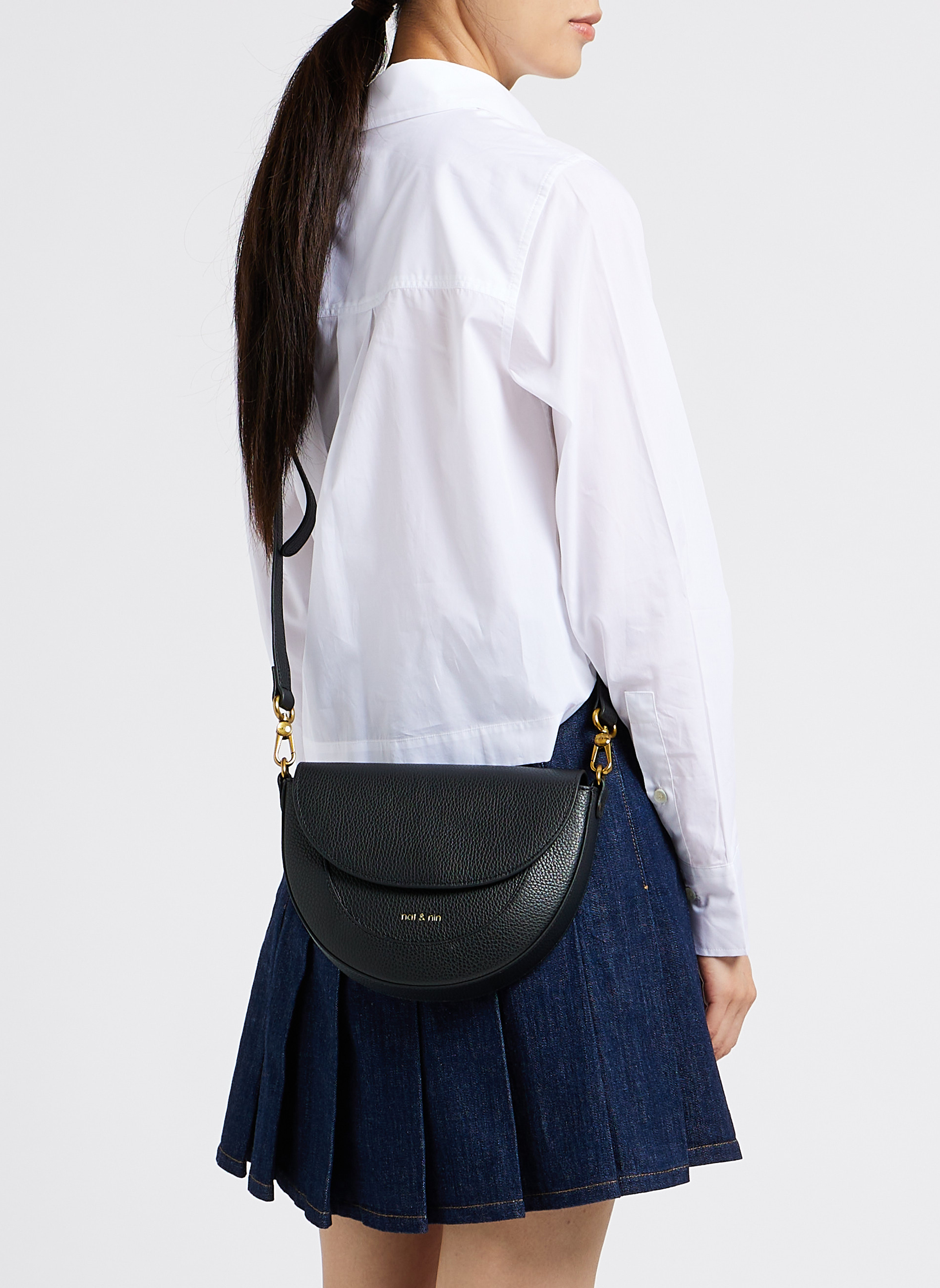 Sac bandoulière en cuir  NAT & NIN Noir