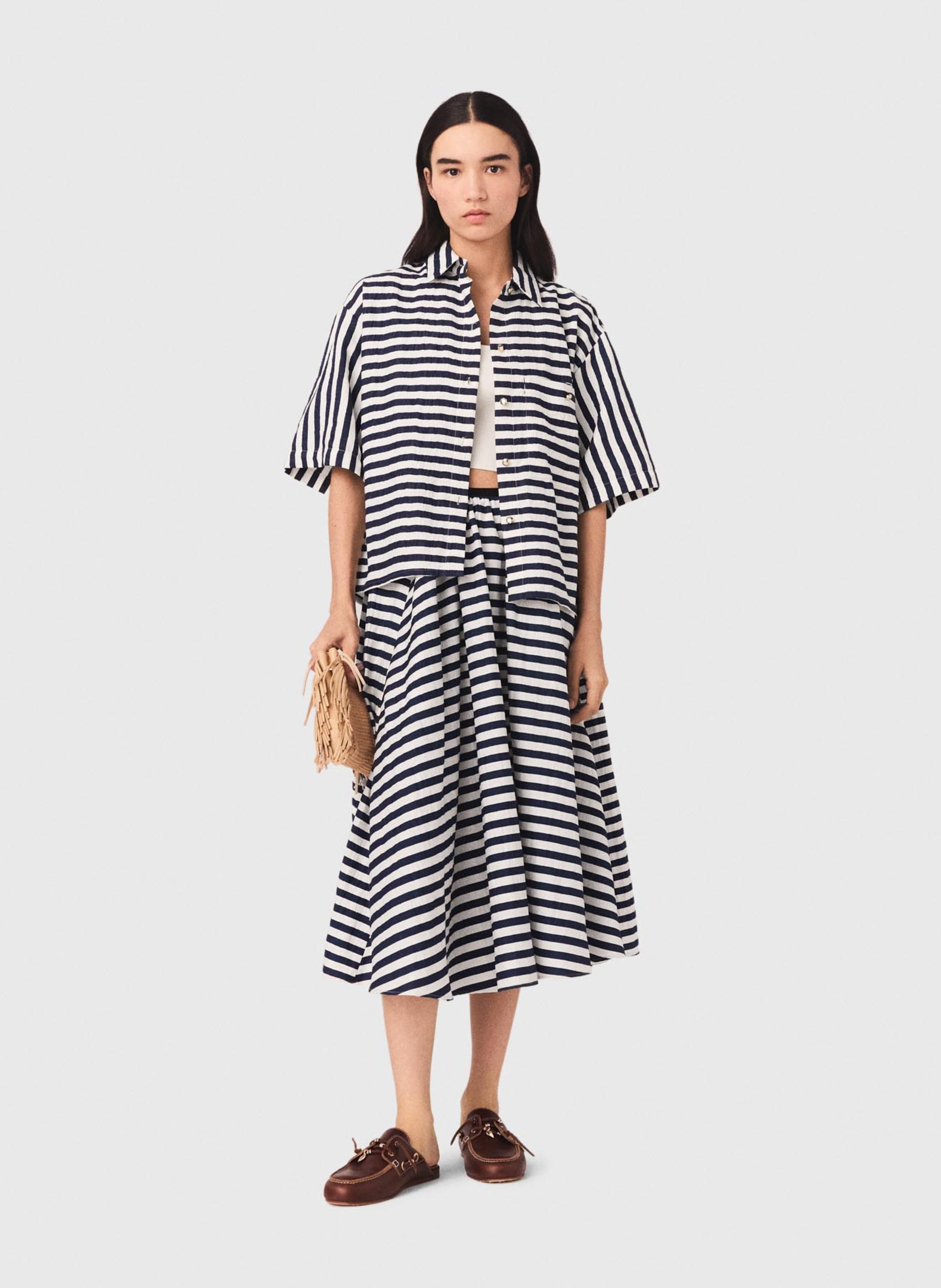 Striped flared midi skirt MAJE White