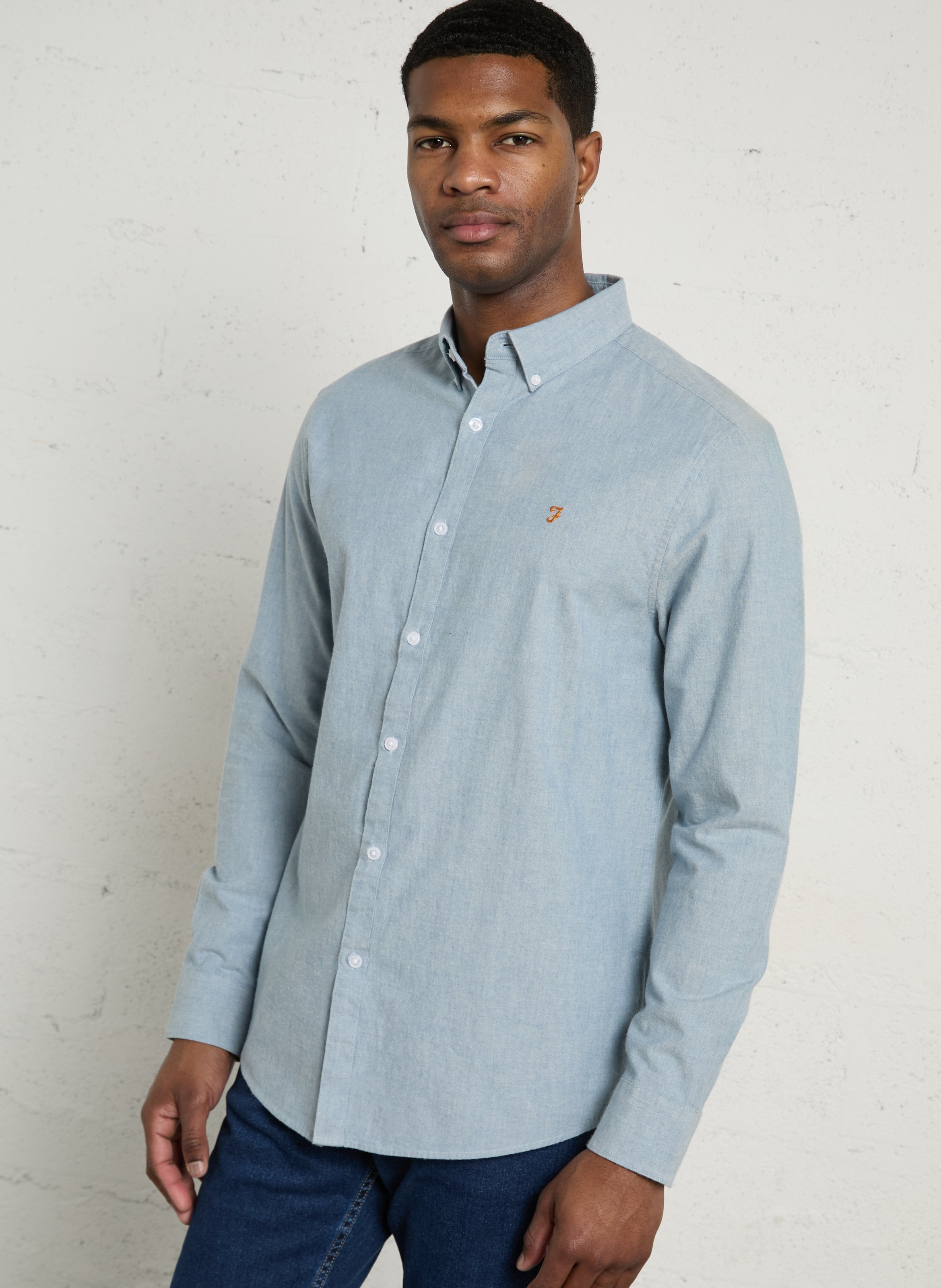 Chemise regular-fit col américain en coton bio FARAH Bleu