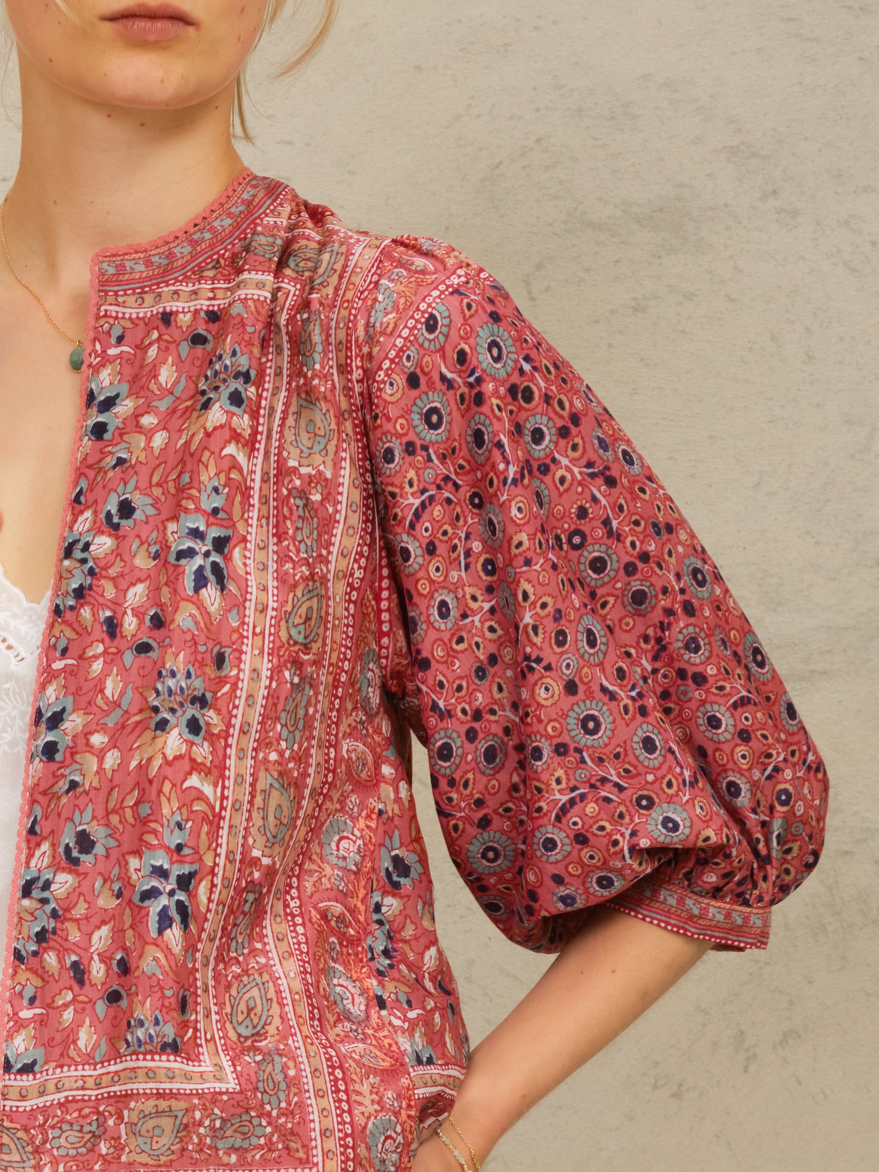 Oversized ronde hals katoenen bedrukte jas M.A.B.E Roze