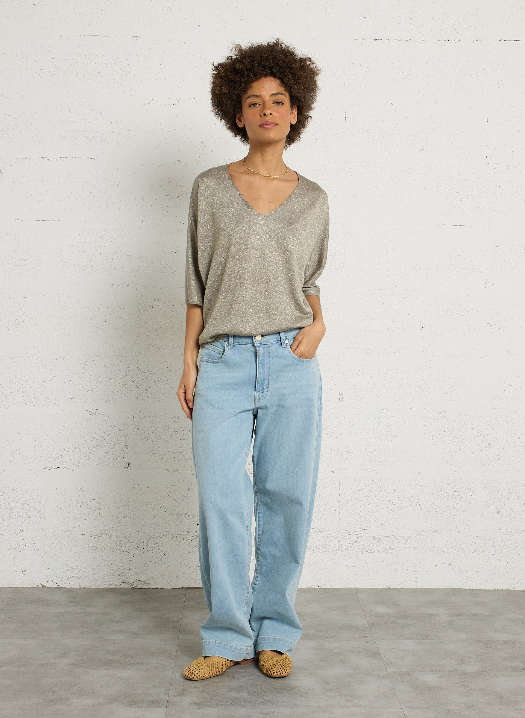 Oversized V-hals trui met pailletten SUD EXPRESS Groen