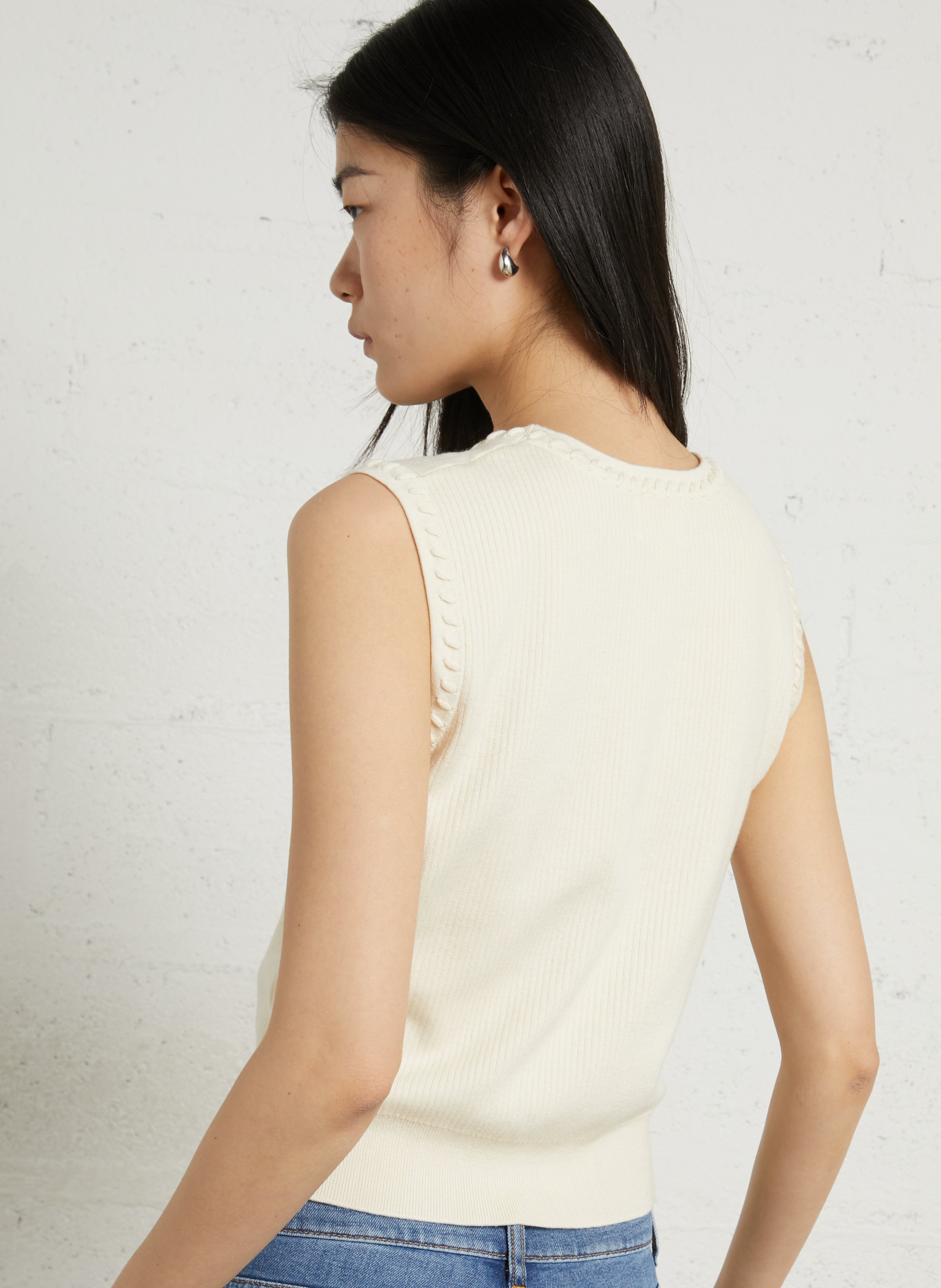 Gerade geschnittenes Rundhals-Top aus Baumwoll-Mix MAISON 123 Weiss