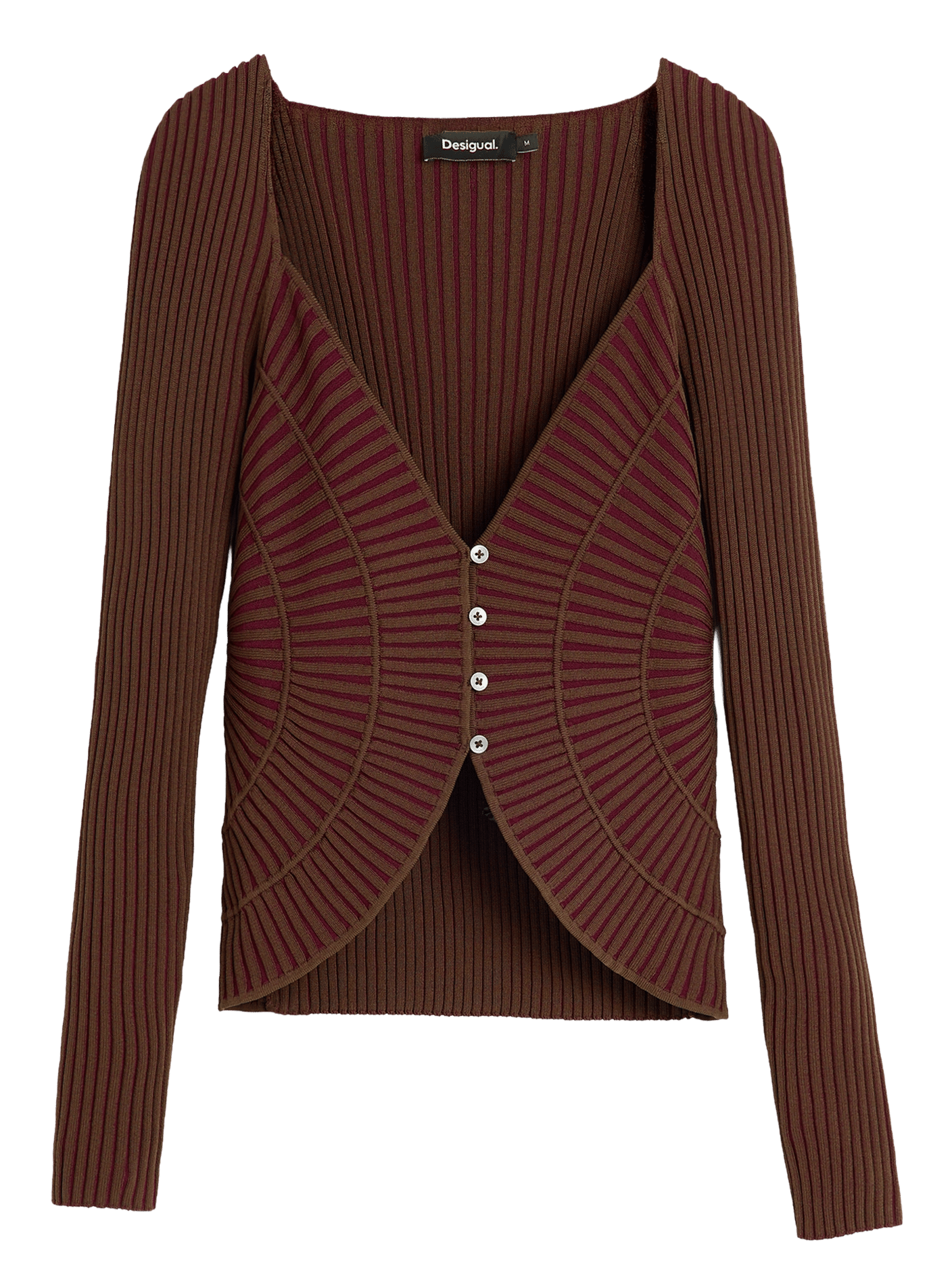 Pull fin à boutons en maille côtelée DESIGUAL Marron