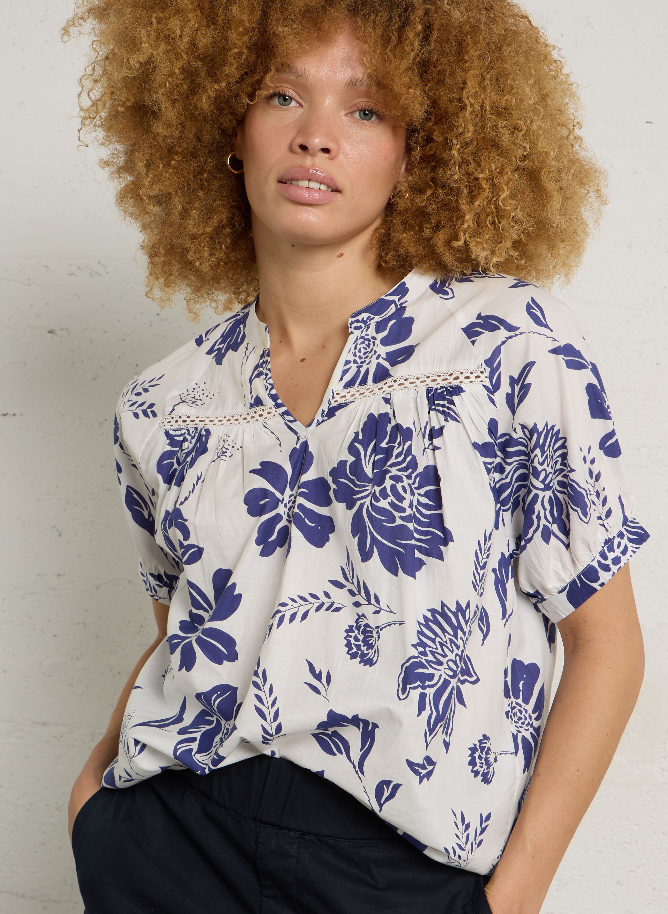 Henley-Bluse aus Baumwolle mit Print ARMOR LUX Blau