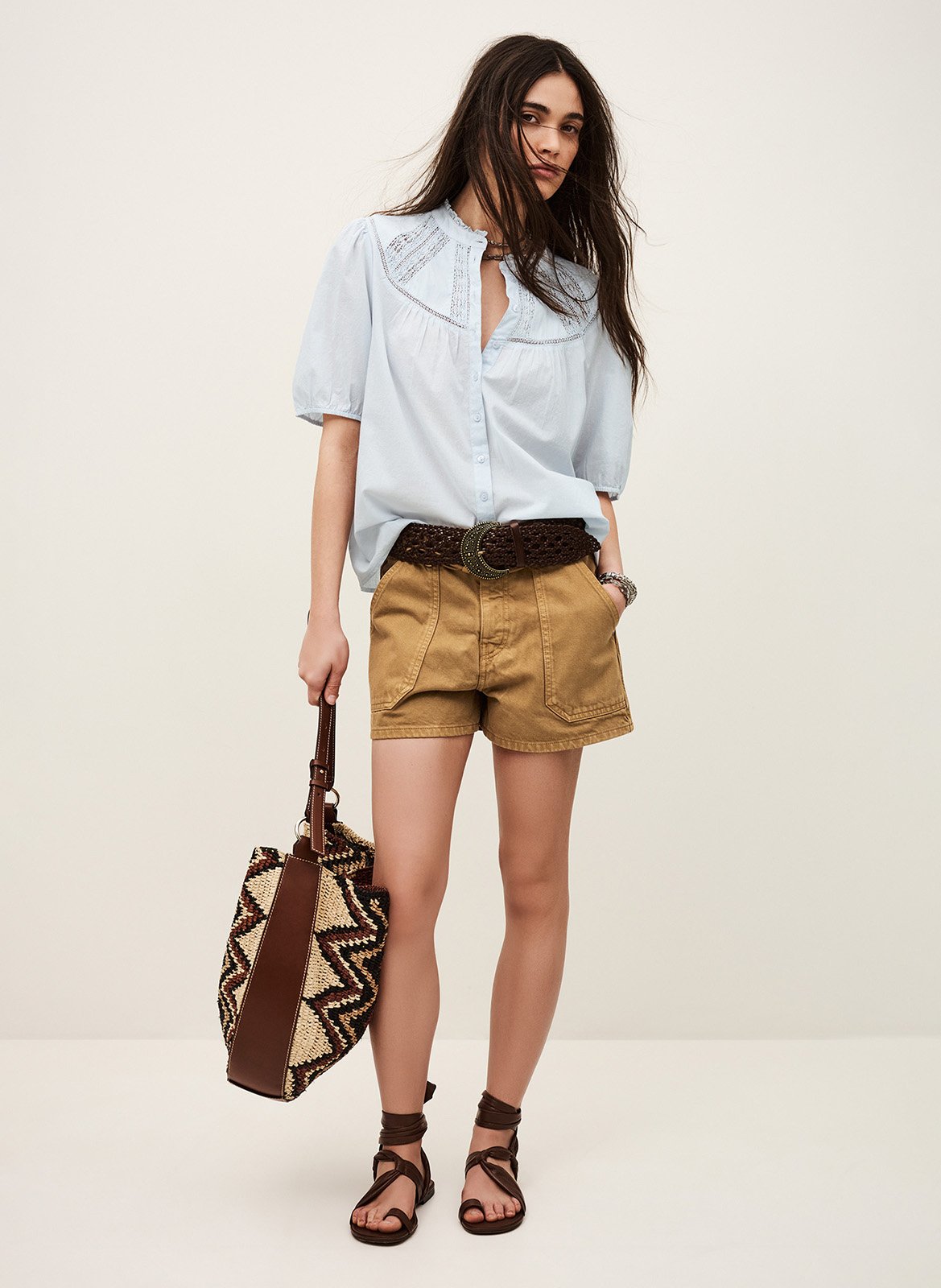 Katoenen oversized blouse Blauw