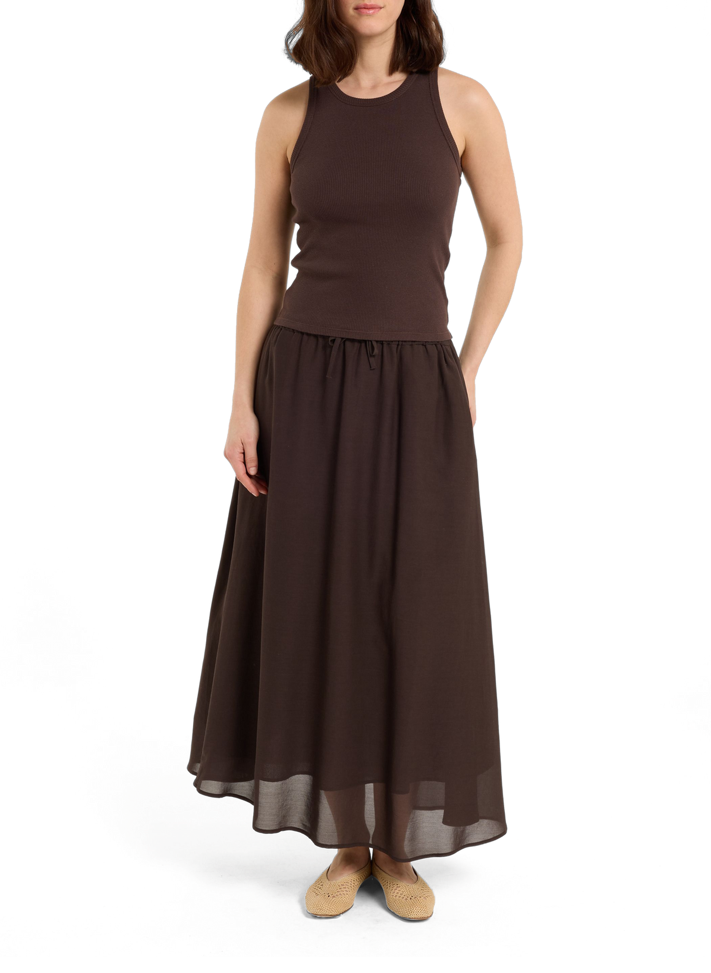 Jupe midi en coton mélangé SAISON 1865 Marron