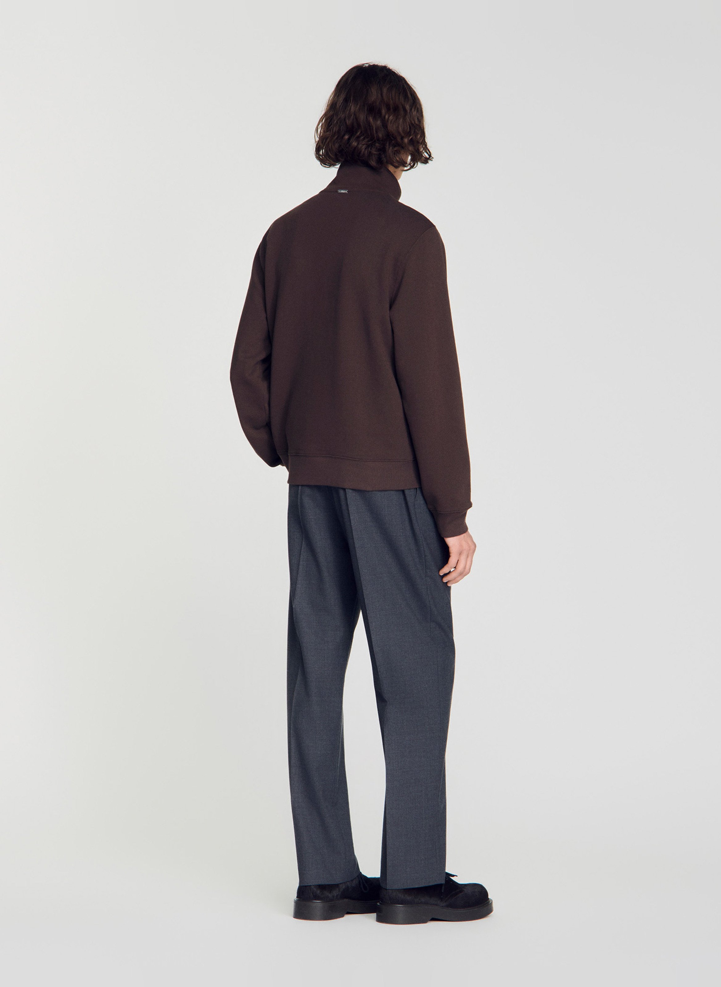 Rechte sweater met opstaande kraag van katoen SANDRO Bruin