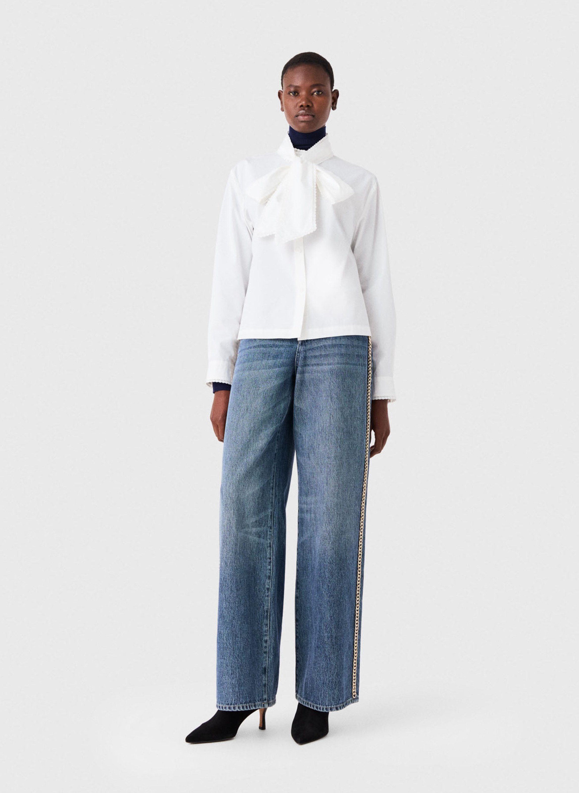 Chemise col lavallière en coton MAJE Blanc