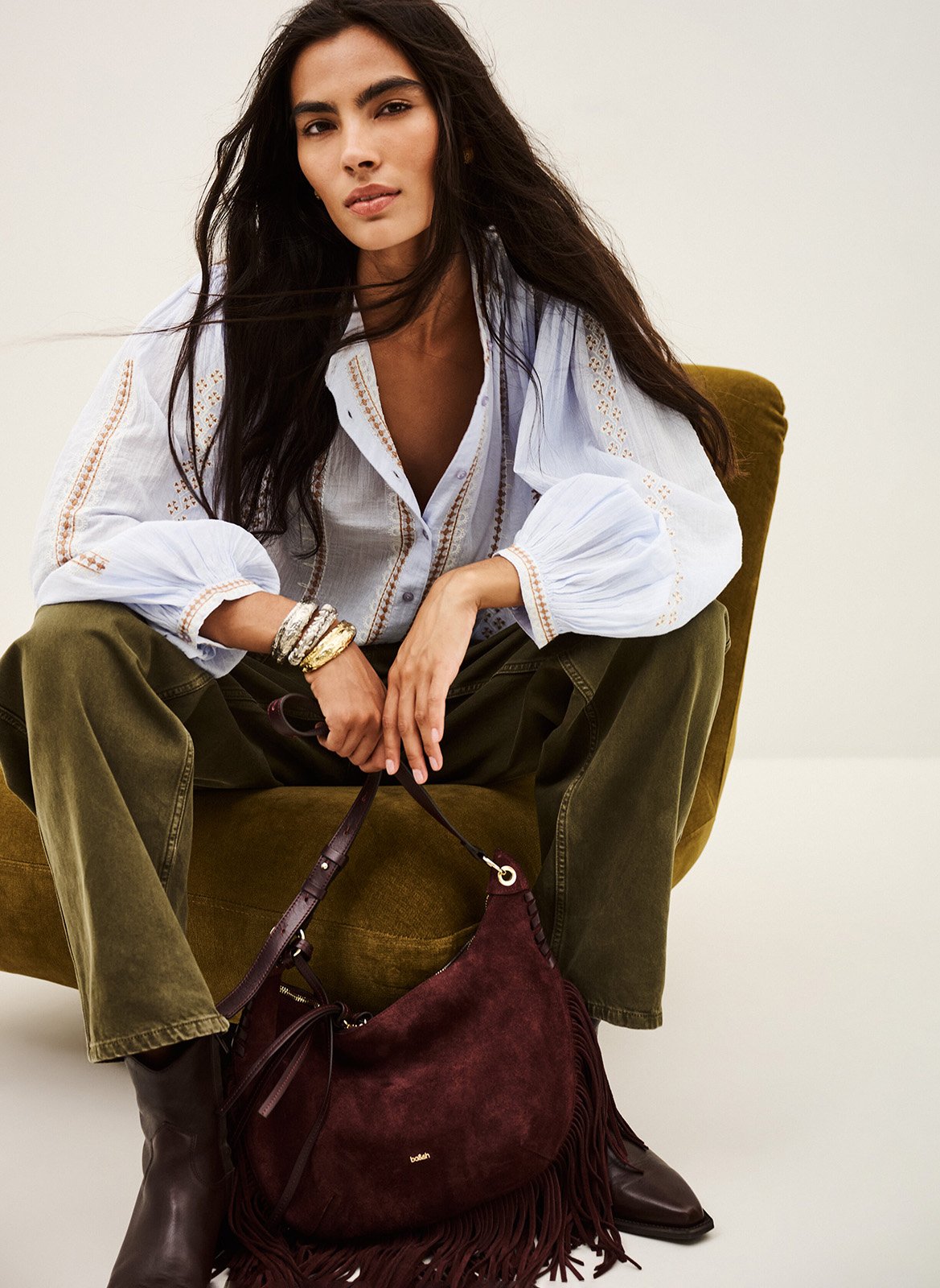 Oversized ronde hals blouse in geborduurd katoen BA&SH Blauw