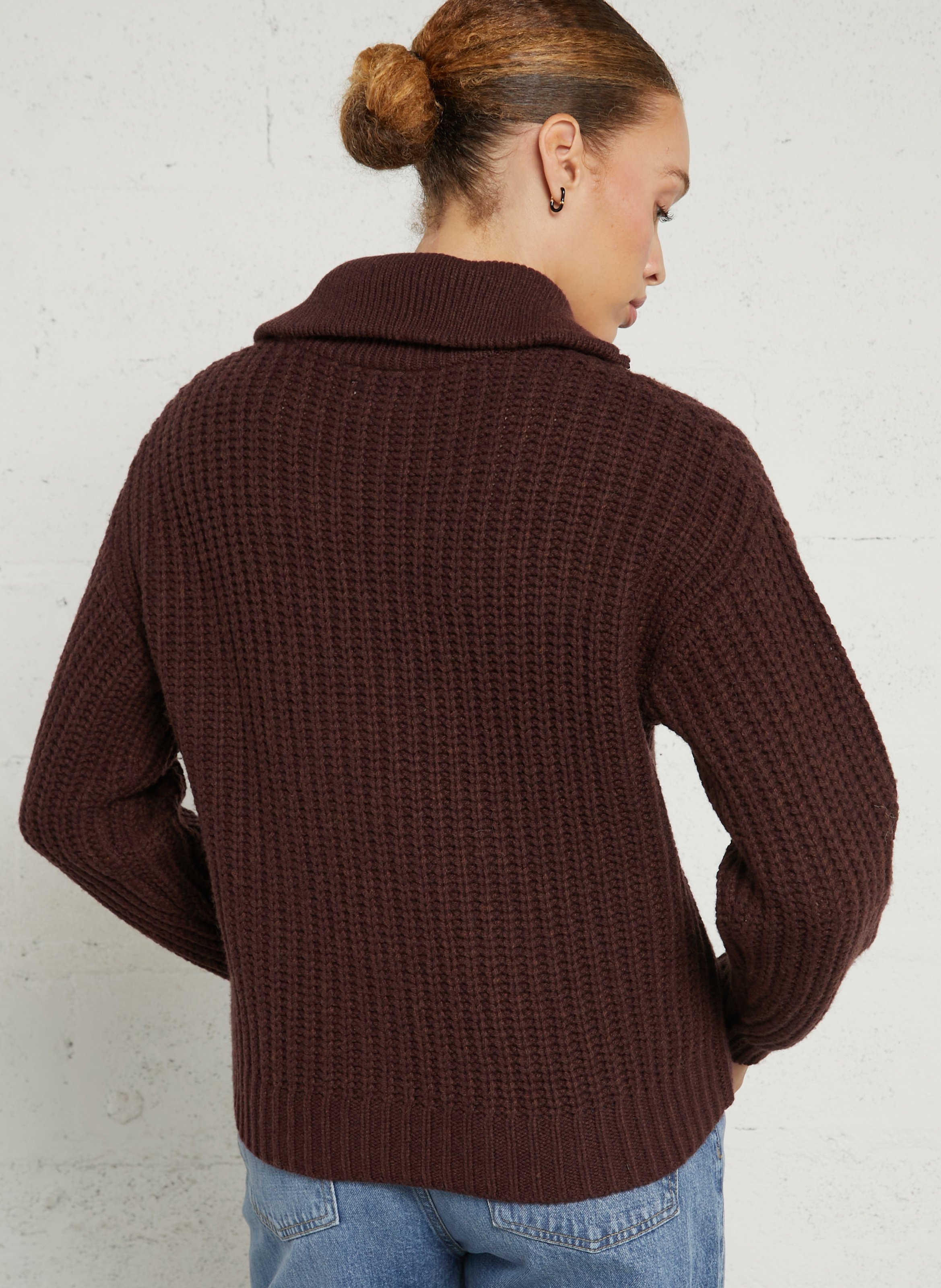 Durchgehender Strick-Wollmix-Gilet mit Reißverschluss HARTFORD Braun