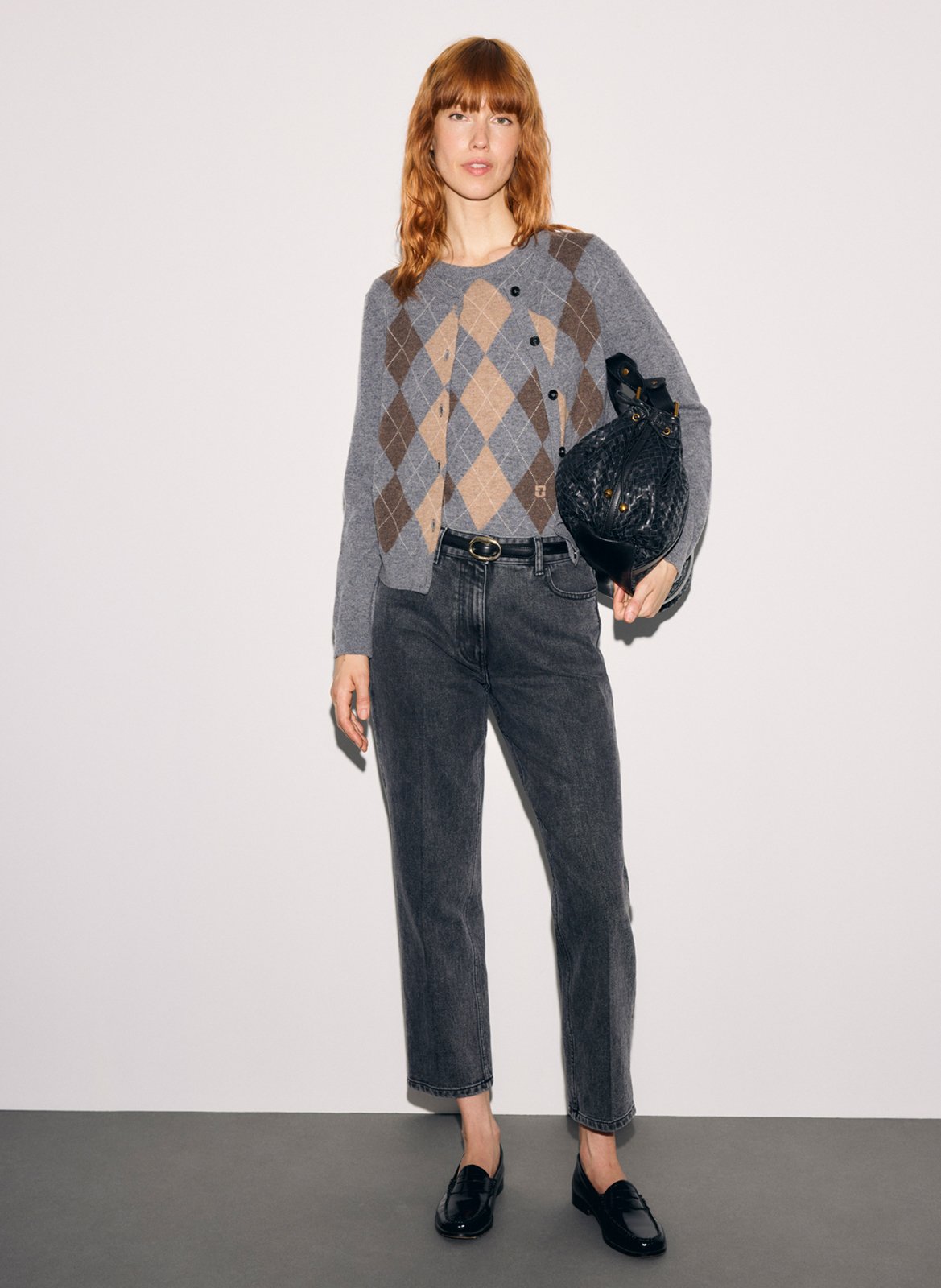 Gilet droit col rond à imprimé en laine GERARD DAREL Gris