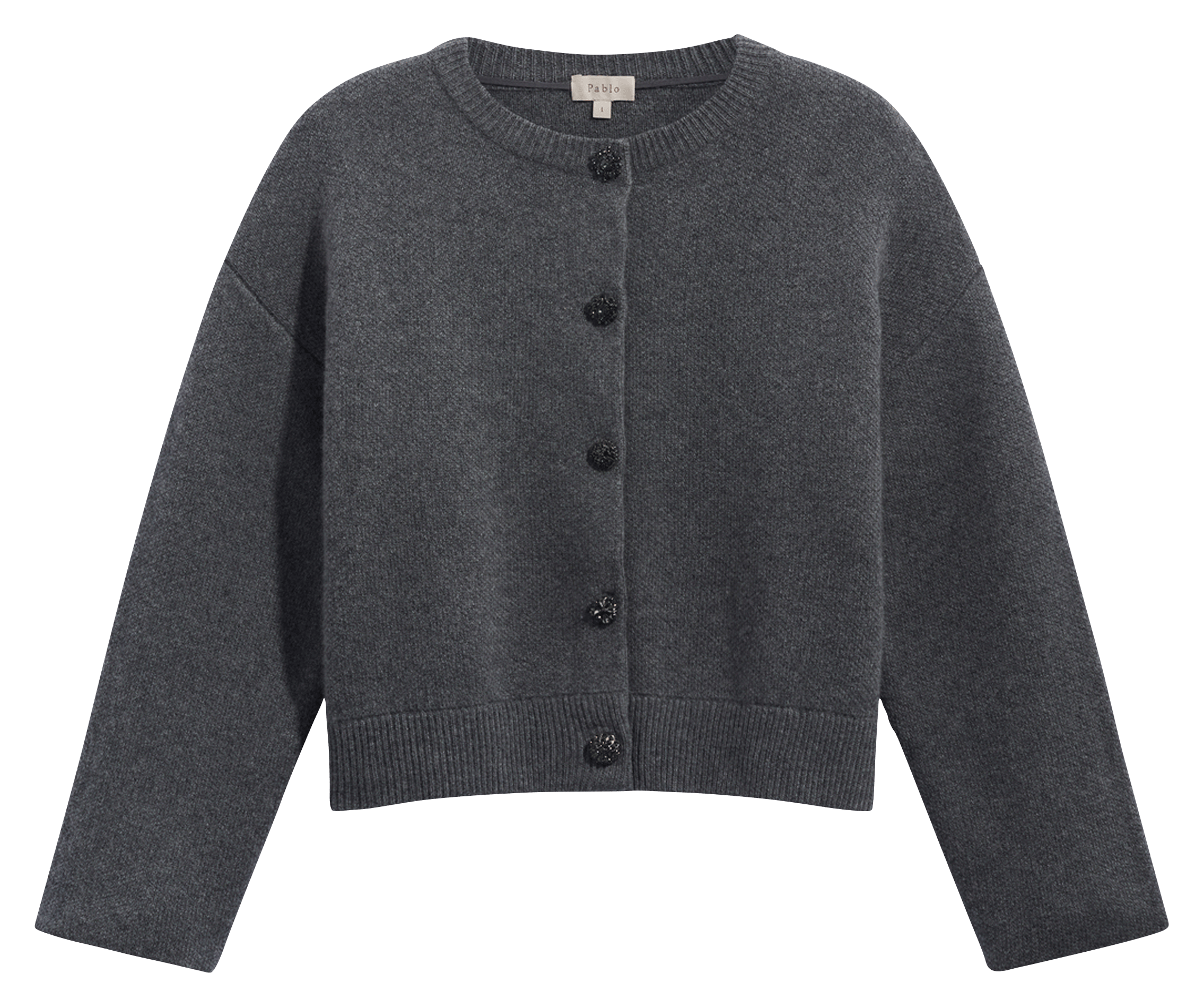 Recht vest met strass knopen van wol PABLO Grijs