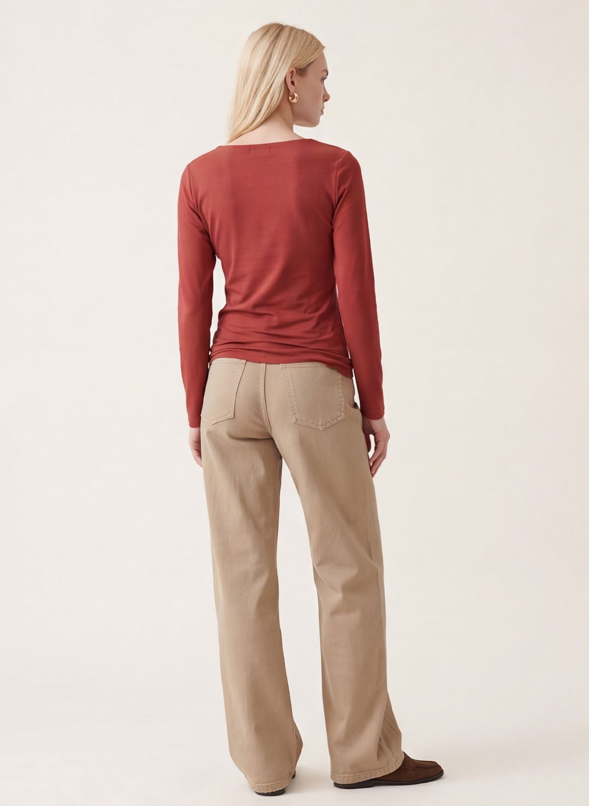 Top droit col carré en coton mélangé | Marron KOOKAI Femme