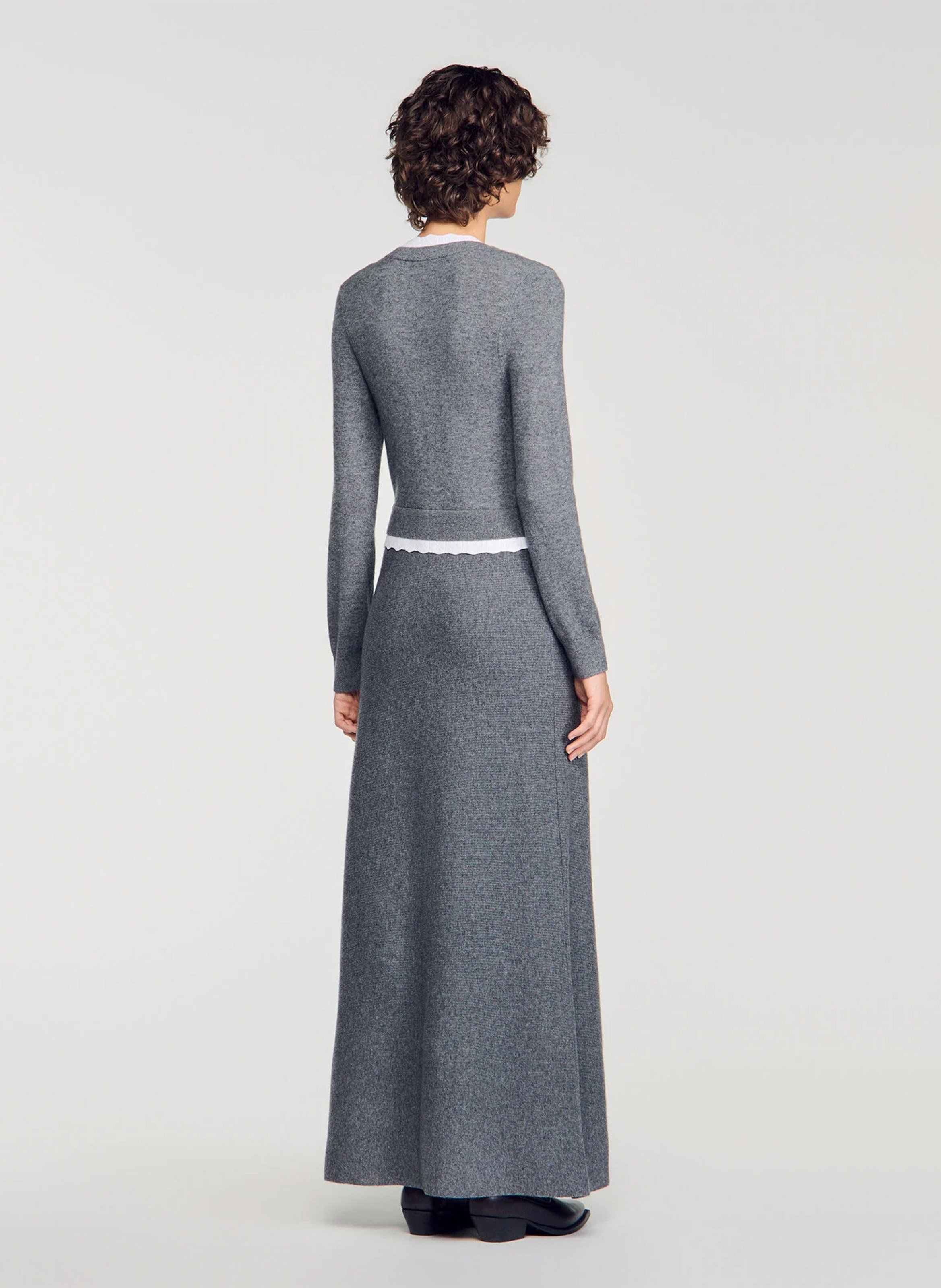 Robe longue évasée en laine et cachemire SANDRO Gris