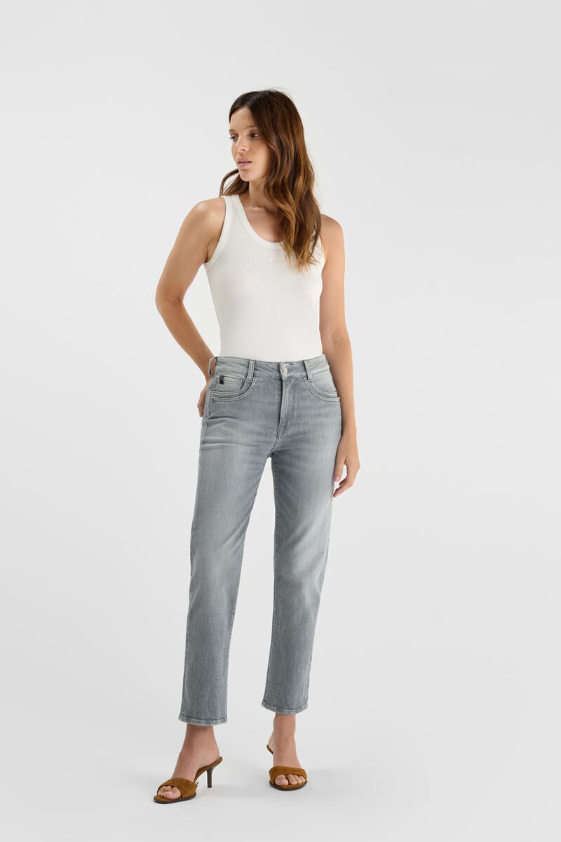 High-waisted straight-leg zip jeans LE TEMPS DES CERISES Grey