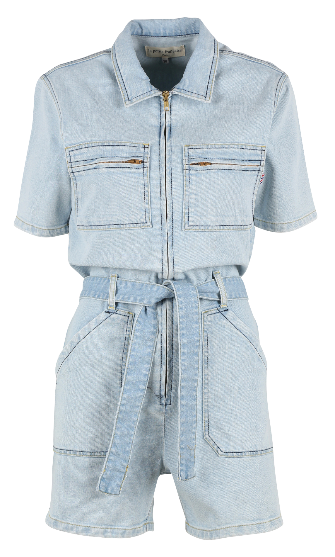 Cotton-blend playsuit with classic collar LA PETITE FRANCAISE Faded jeans
