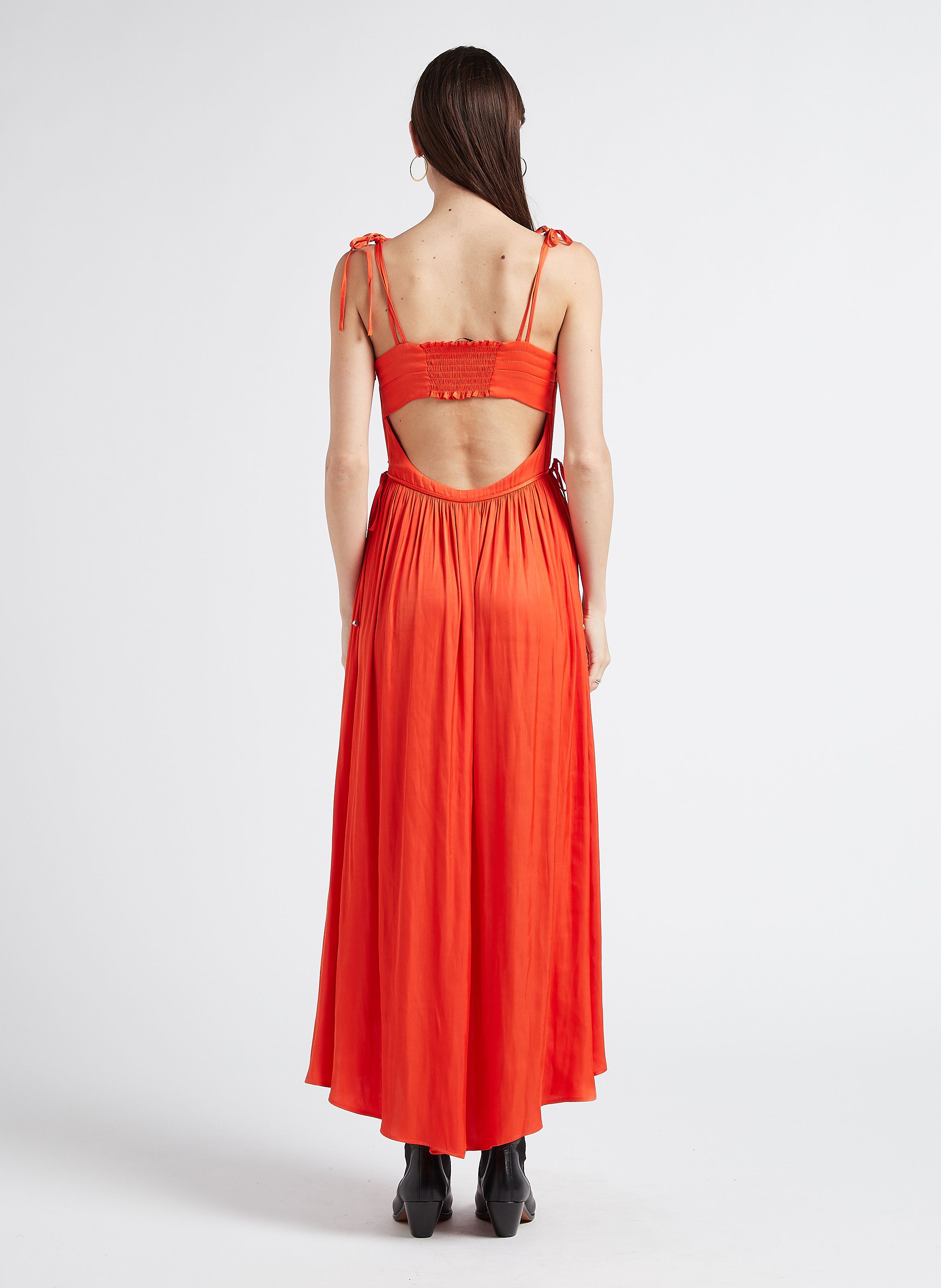 Robe Longue Satin e Dos chancr Orange Ikks Femme Place des