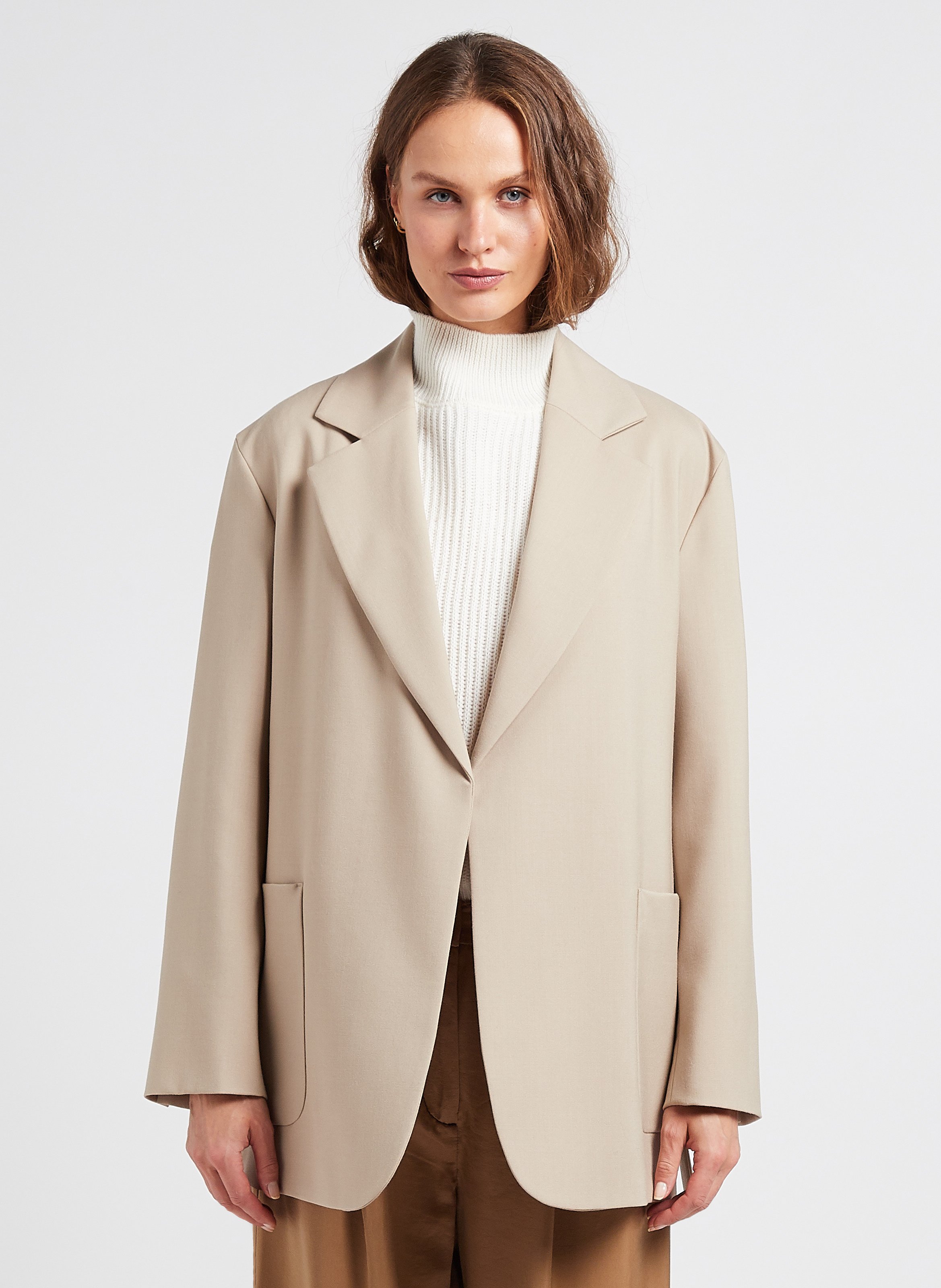 Veste col tailleur en laine vierge Beige