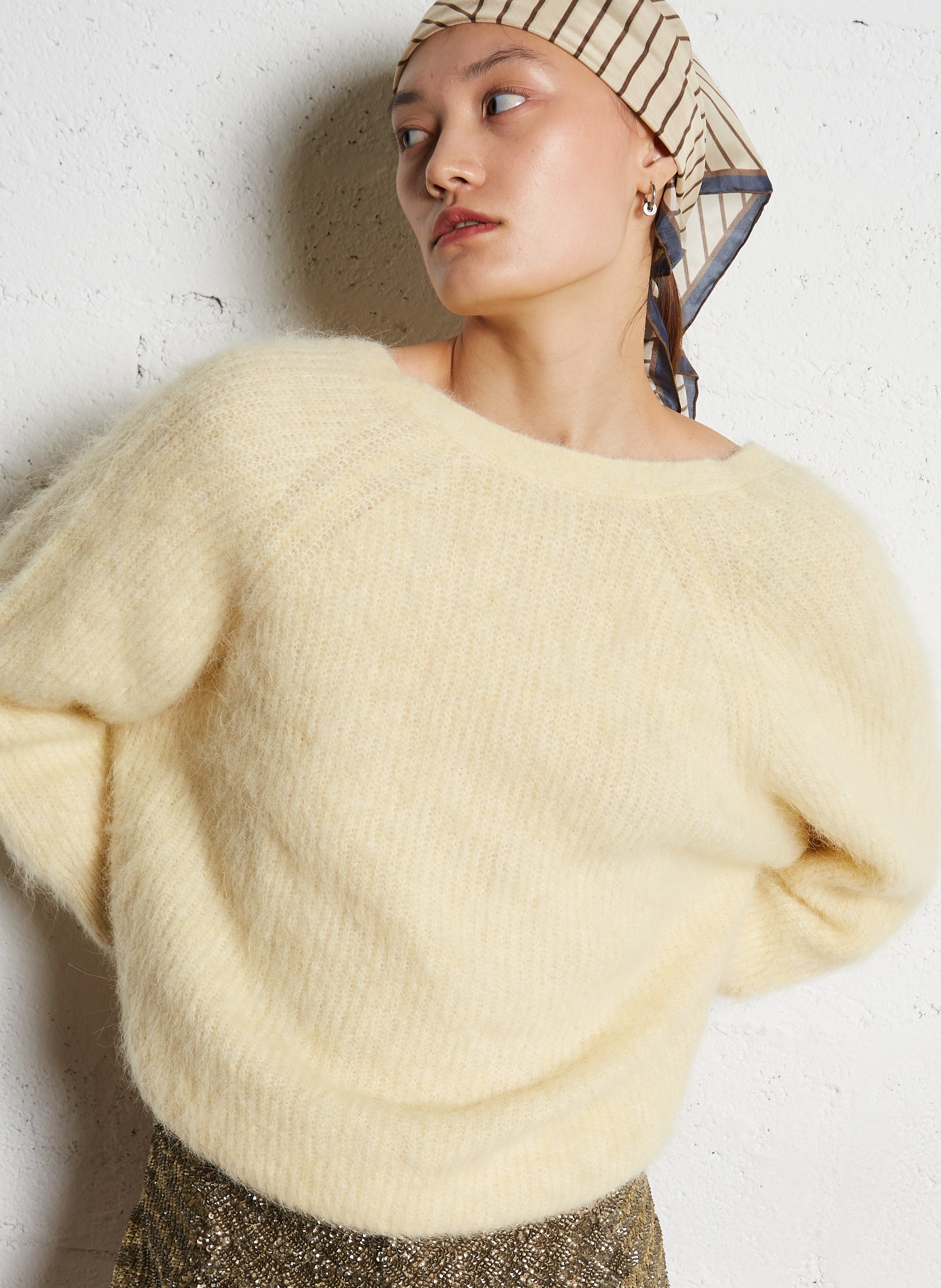 Pull col rond en alpaga mélangée BA&SH Beige