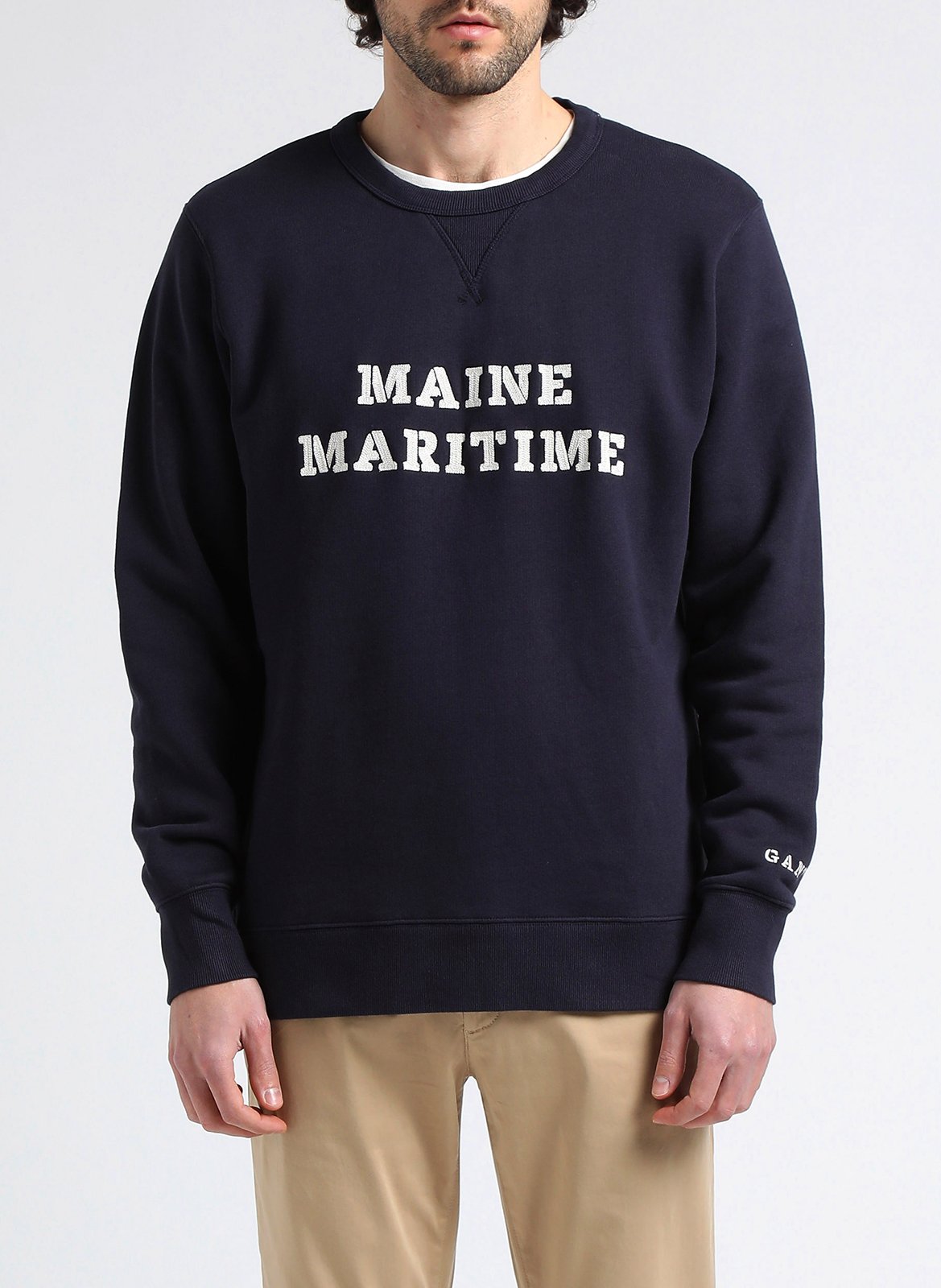 Rundhals-Sweatshirt aus Baumwolle mit Stickerei, Regular Fit GANT Blau