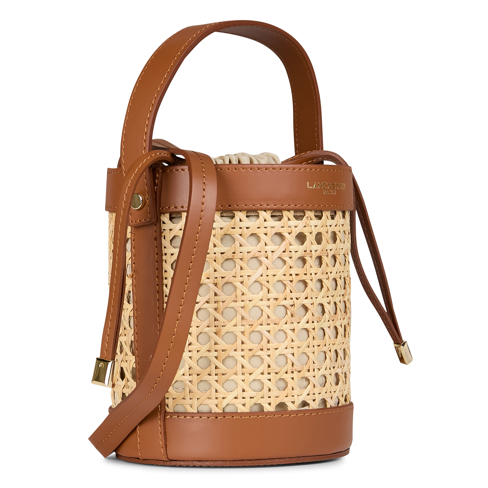 Sac seau en rotin et cuir Marron