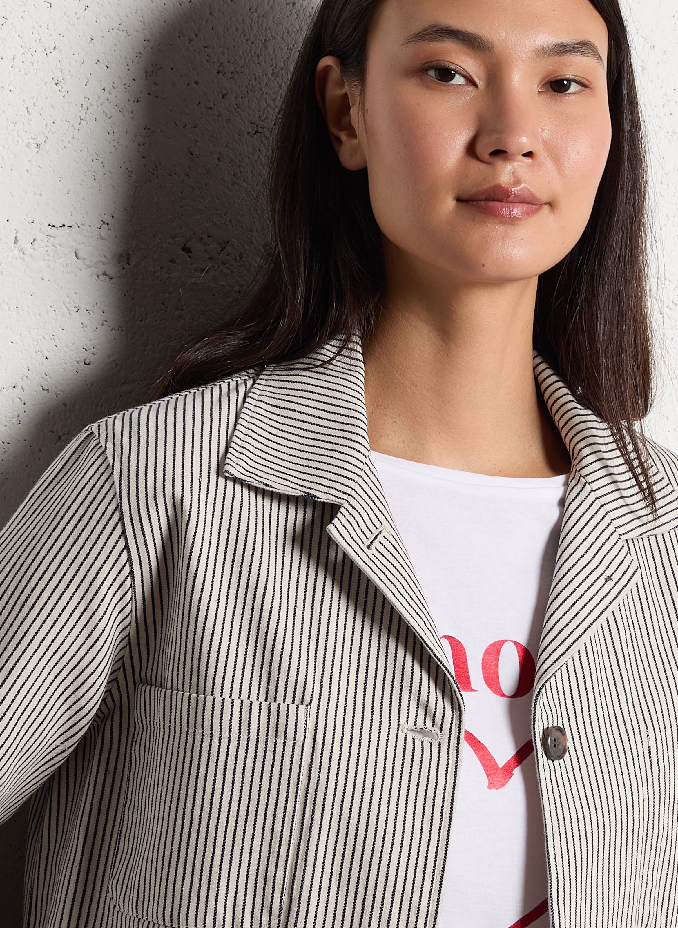 Veste col classique rayée en coton mélangé HARTFORD Beige