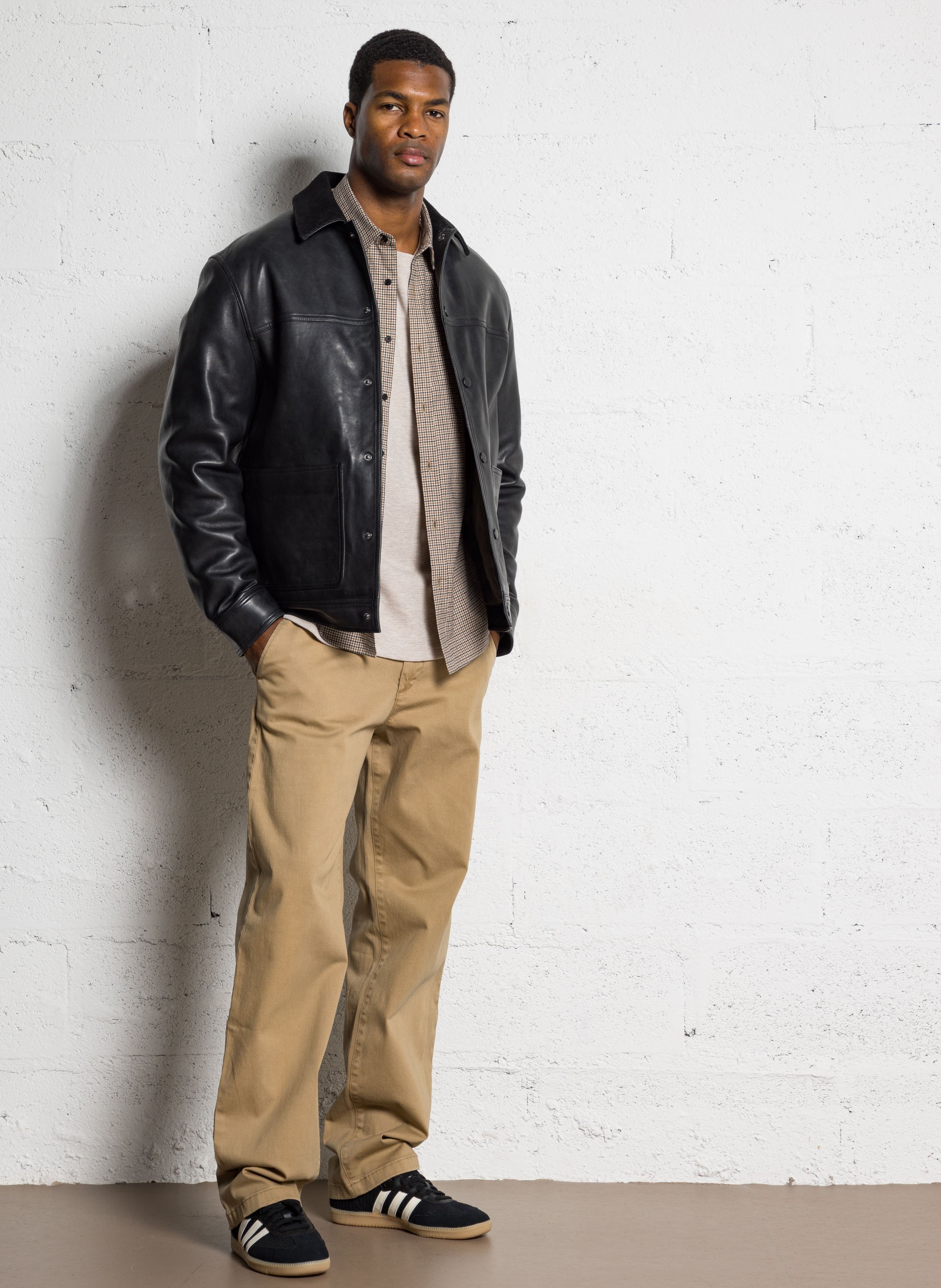 Gerade geschnittener Lederblouson mit klassischem Kragen IKKS Schwarz