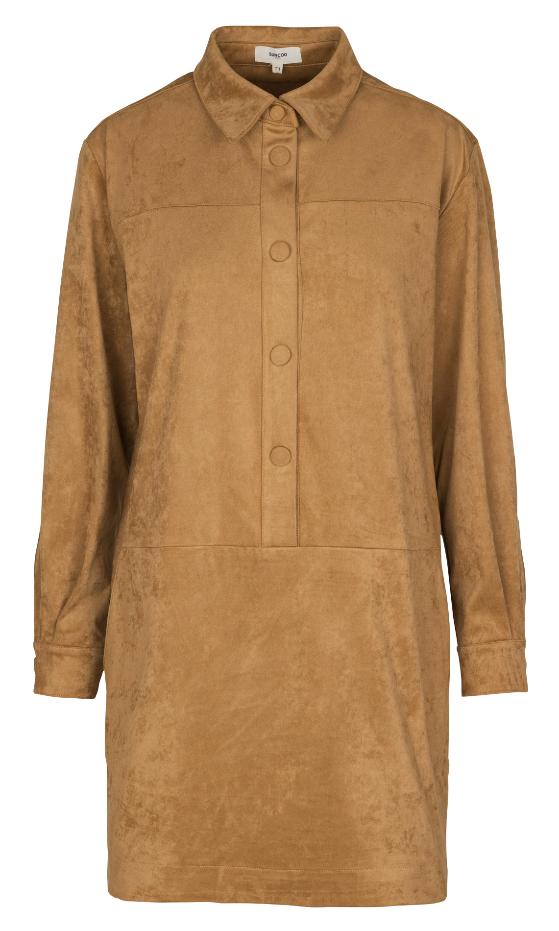 Kurzes Kleid aus Wildlederimitat mit Knopfleiste SUNCOO Beige