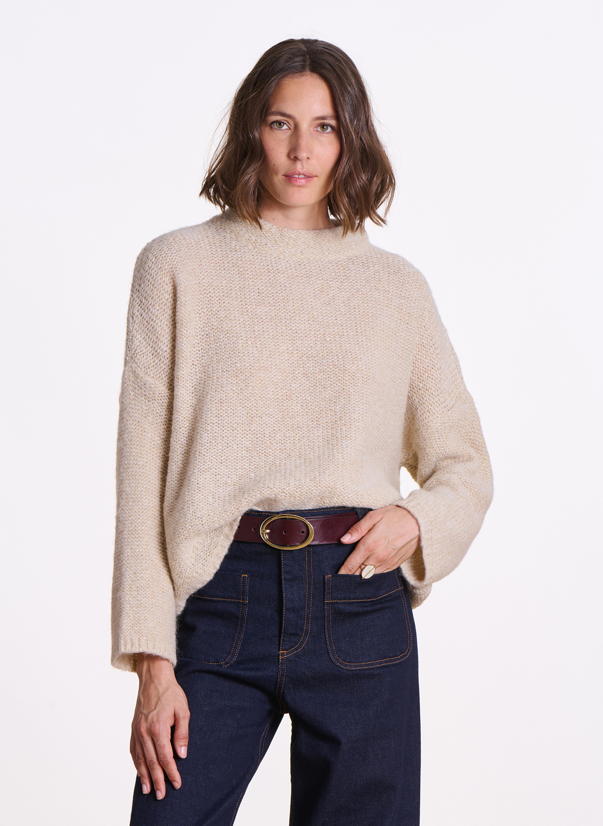 Longstrickjacke aus Wollmix LA FEE MARABOUTEE Weiss