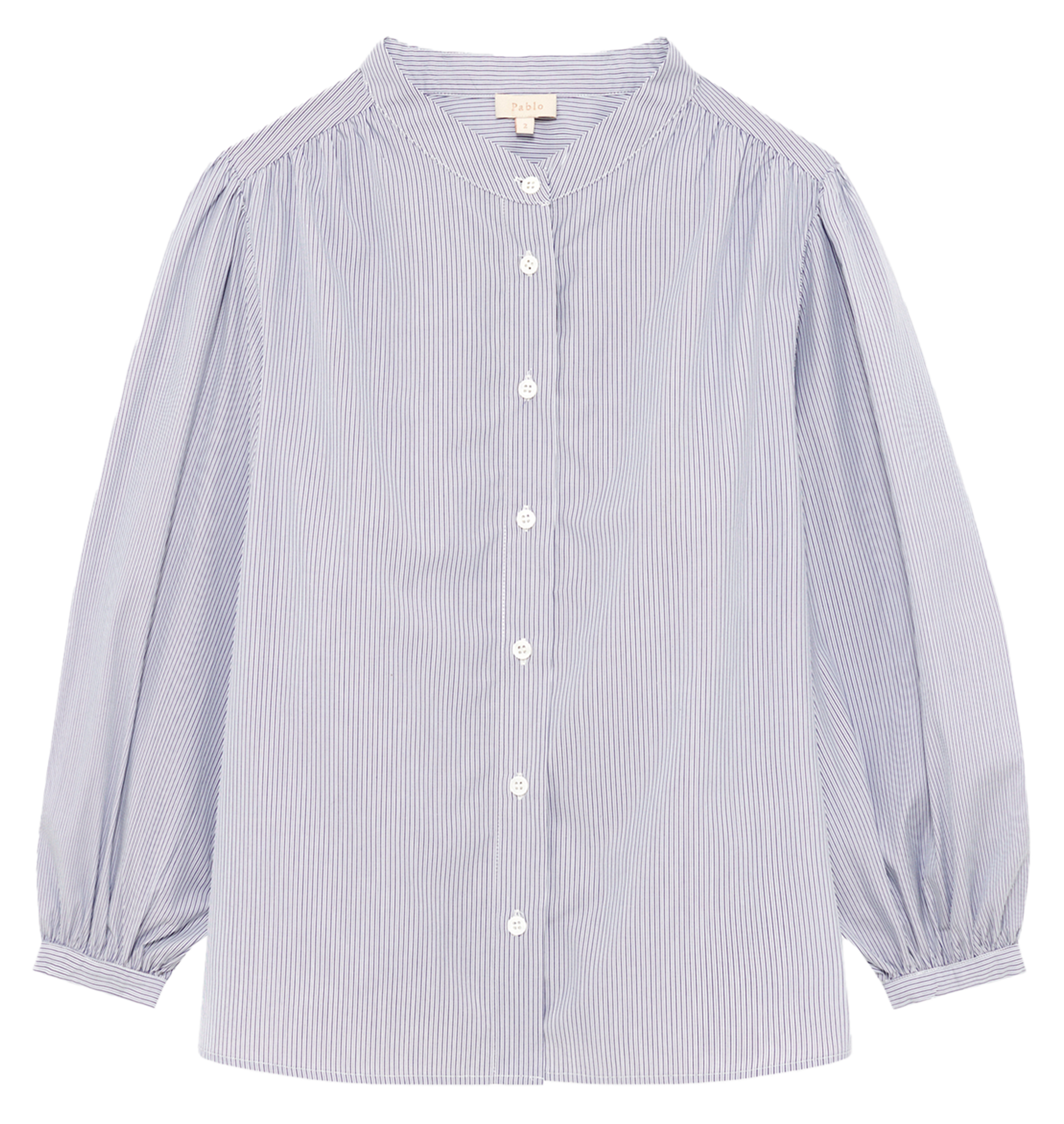 Chemise col rond en coton PABLO Blue
