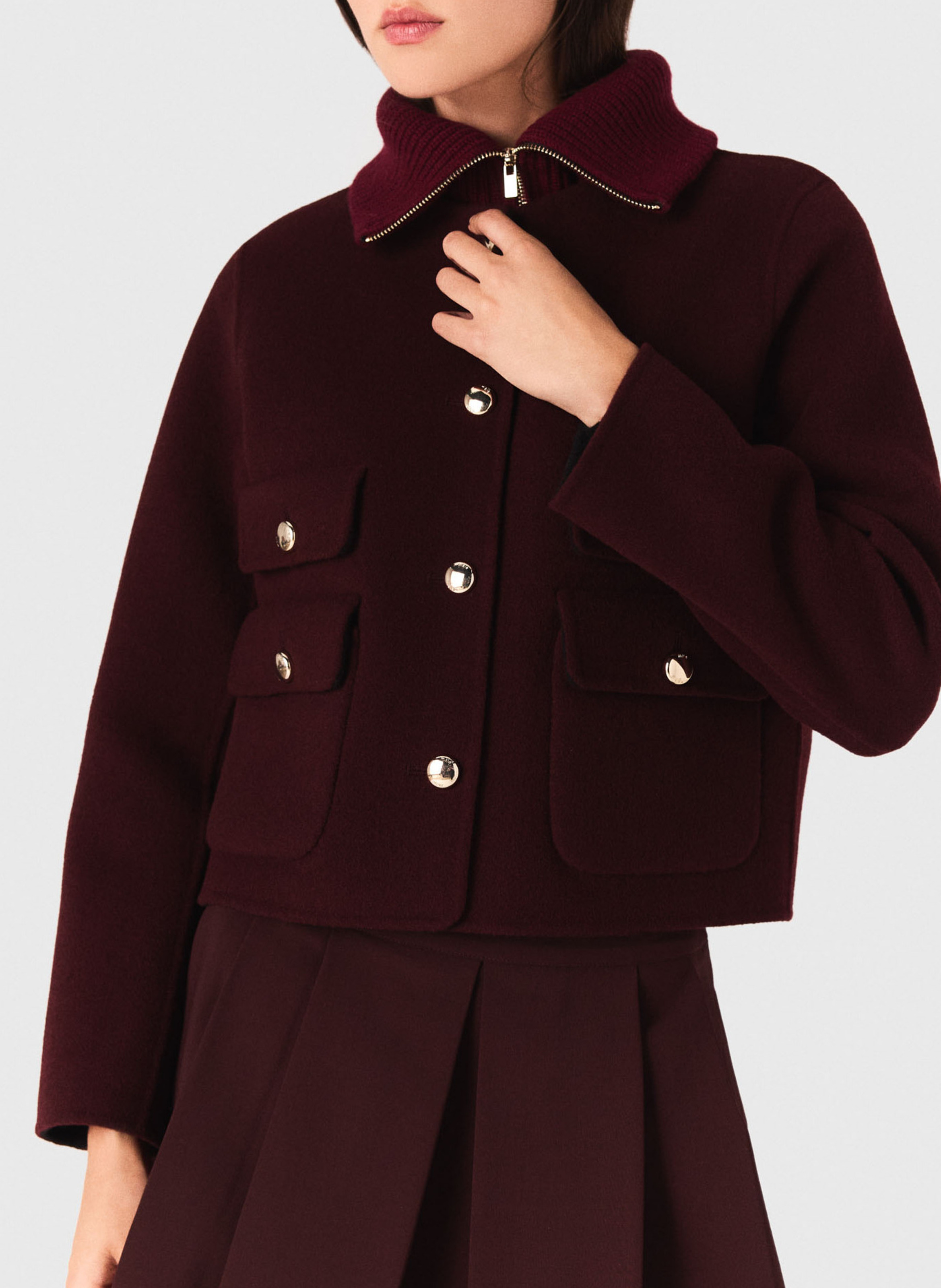 Veste droite col montant en laine mélangée MAJE Rouge