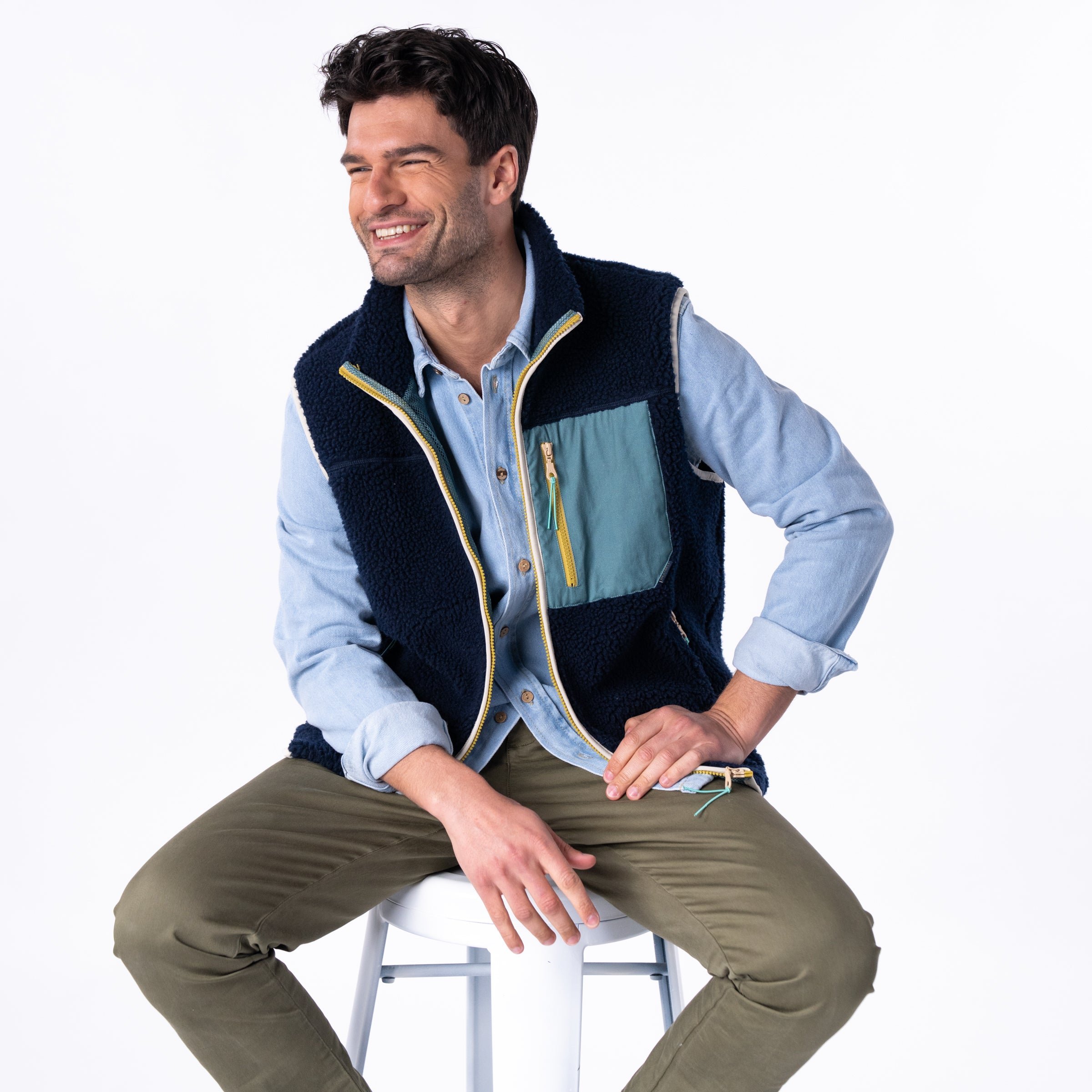 Sleeveless Sherpa Zip-Up Vest BILLYBELT Blue