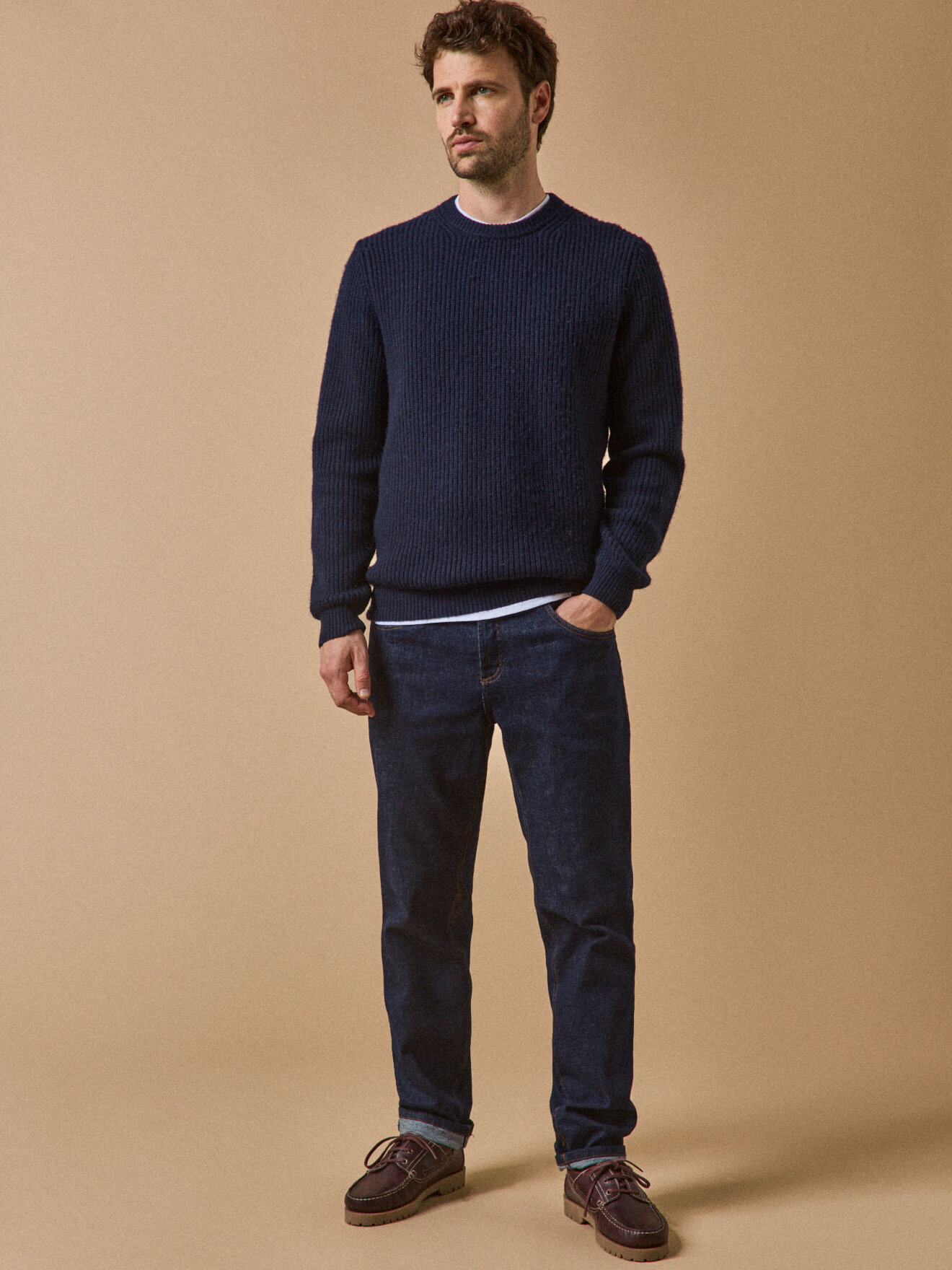 Rib-knit round-neck T-shirt CYRILLUS Blue