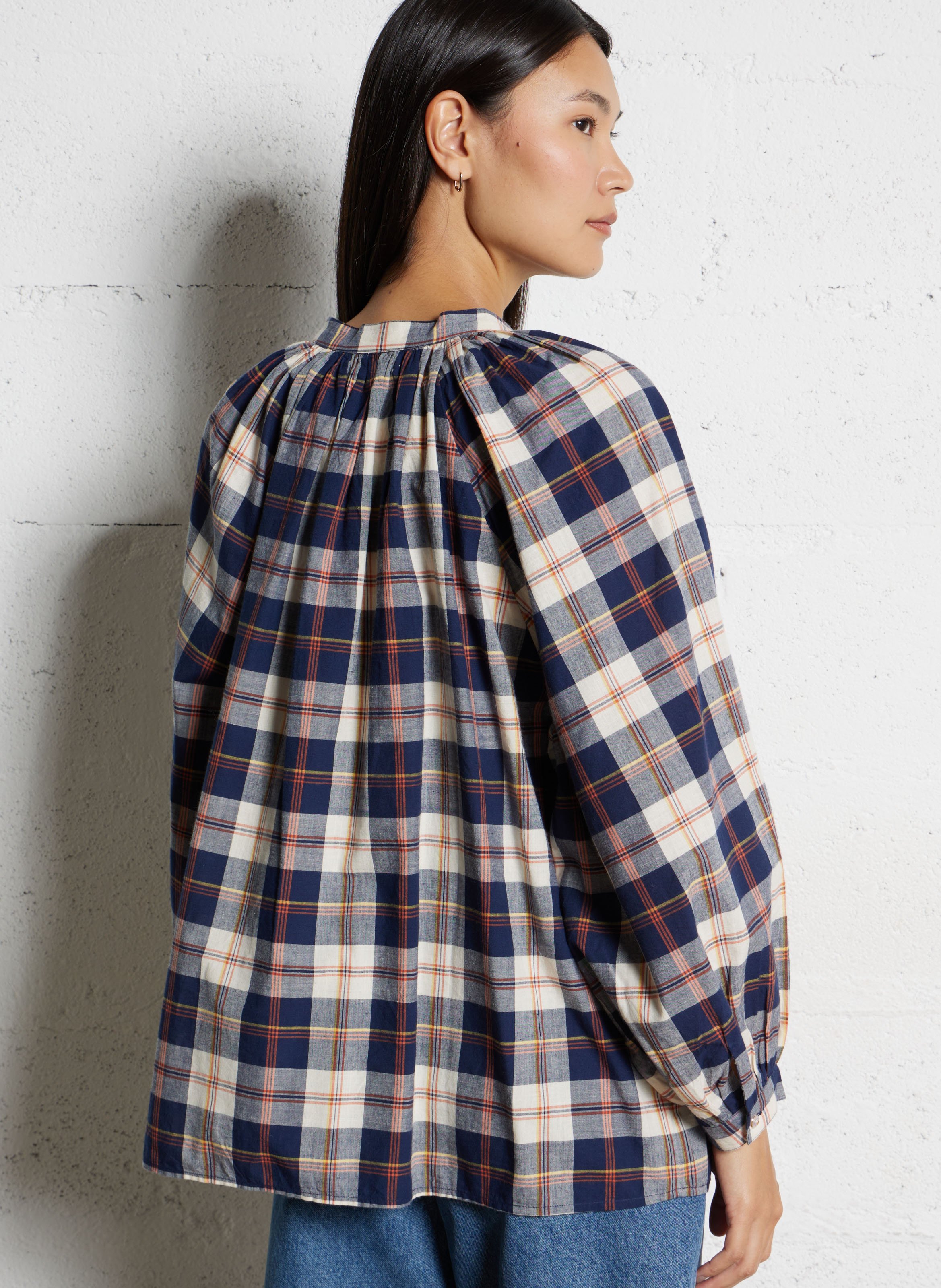 Round-neck checked blouse BELLEPIECE Blue