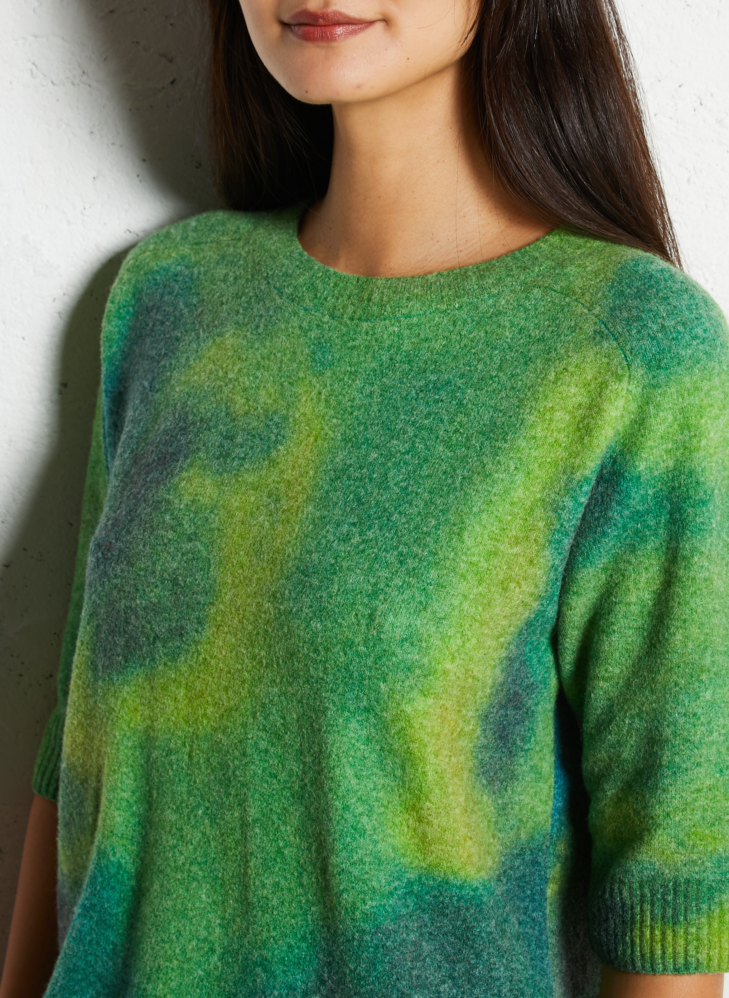 Pull col rond en laine mélangée LEON & HARPER Vert