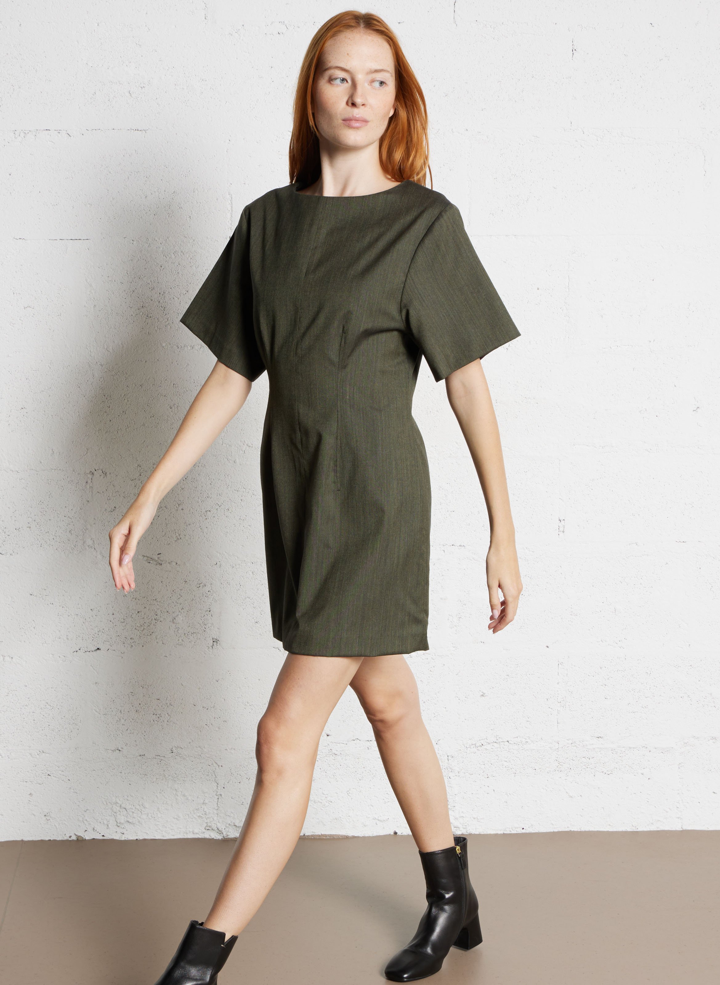 Short round-neck wool-blend dress SOEUR Khaki
