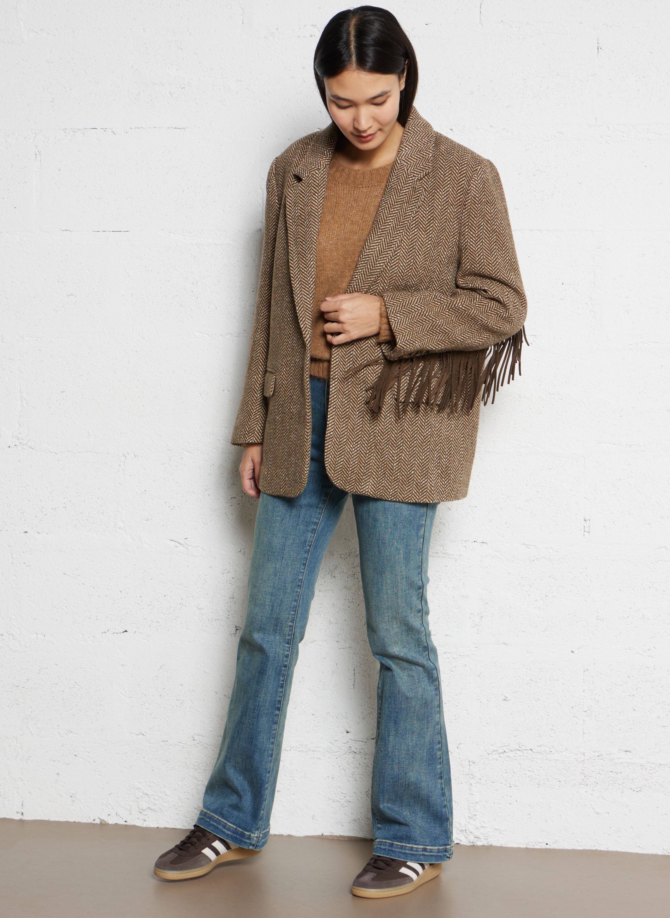 Veste tailleur droite à chevrons LA PETITE ETOILE Marron