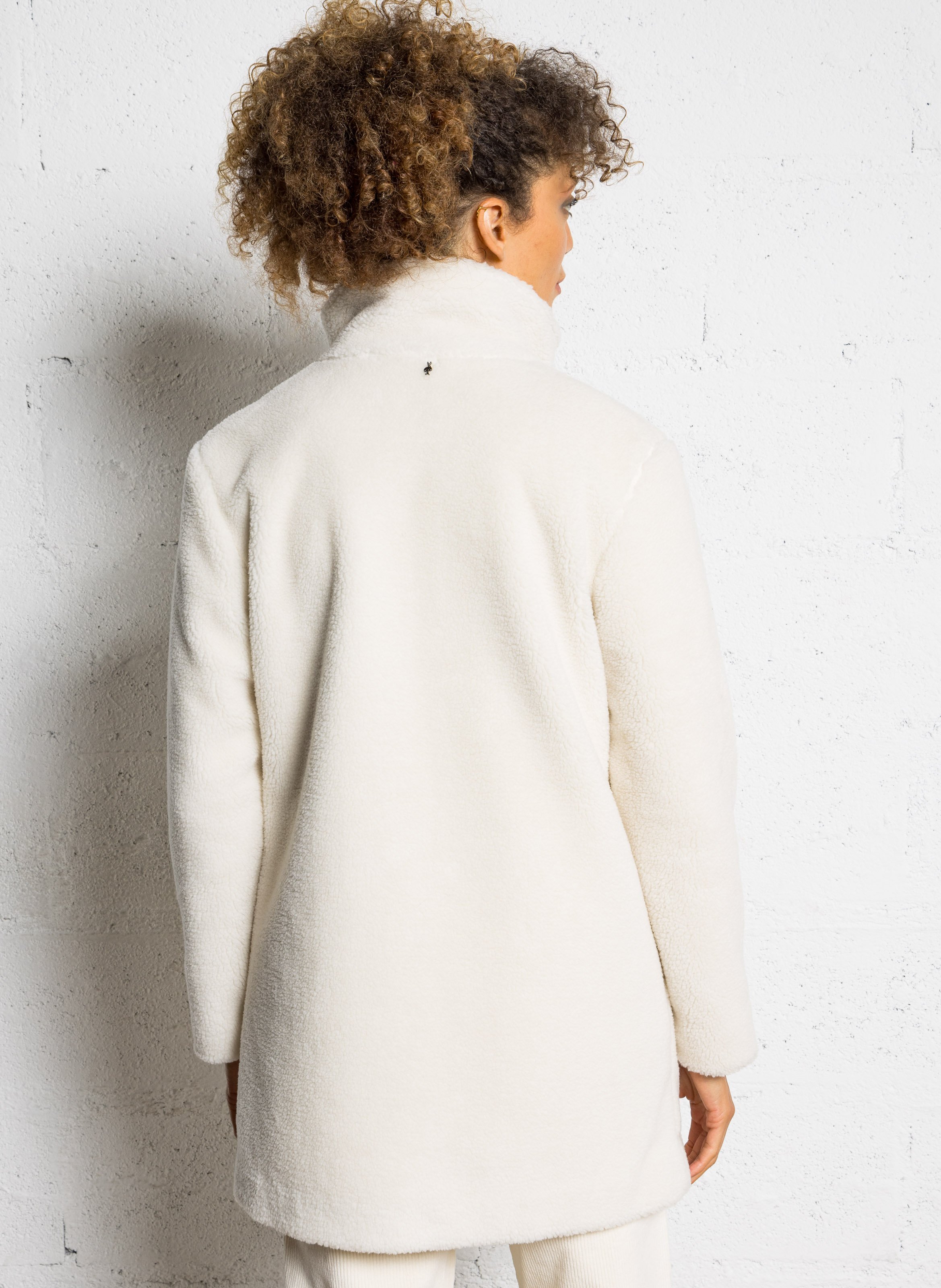 Straight coat with high collar teddy ONE STEP White