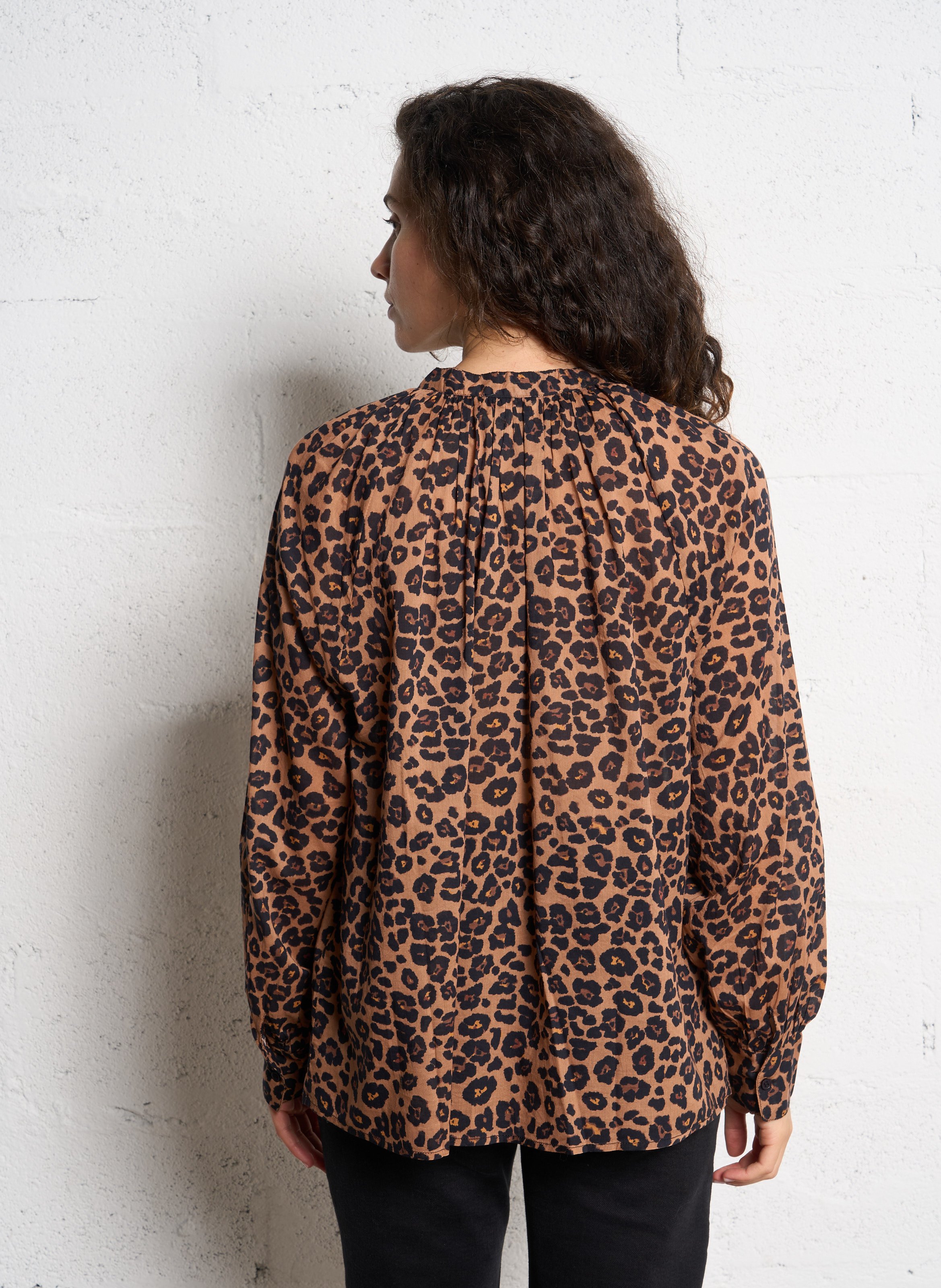 Checked shirt with mandarin collar PETITE MENDIGOTE Brown