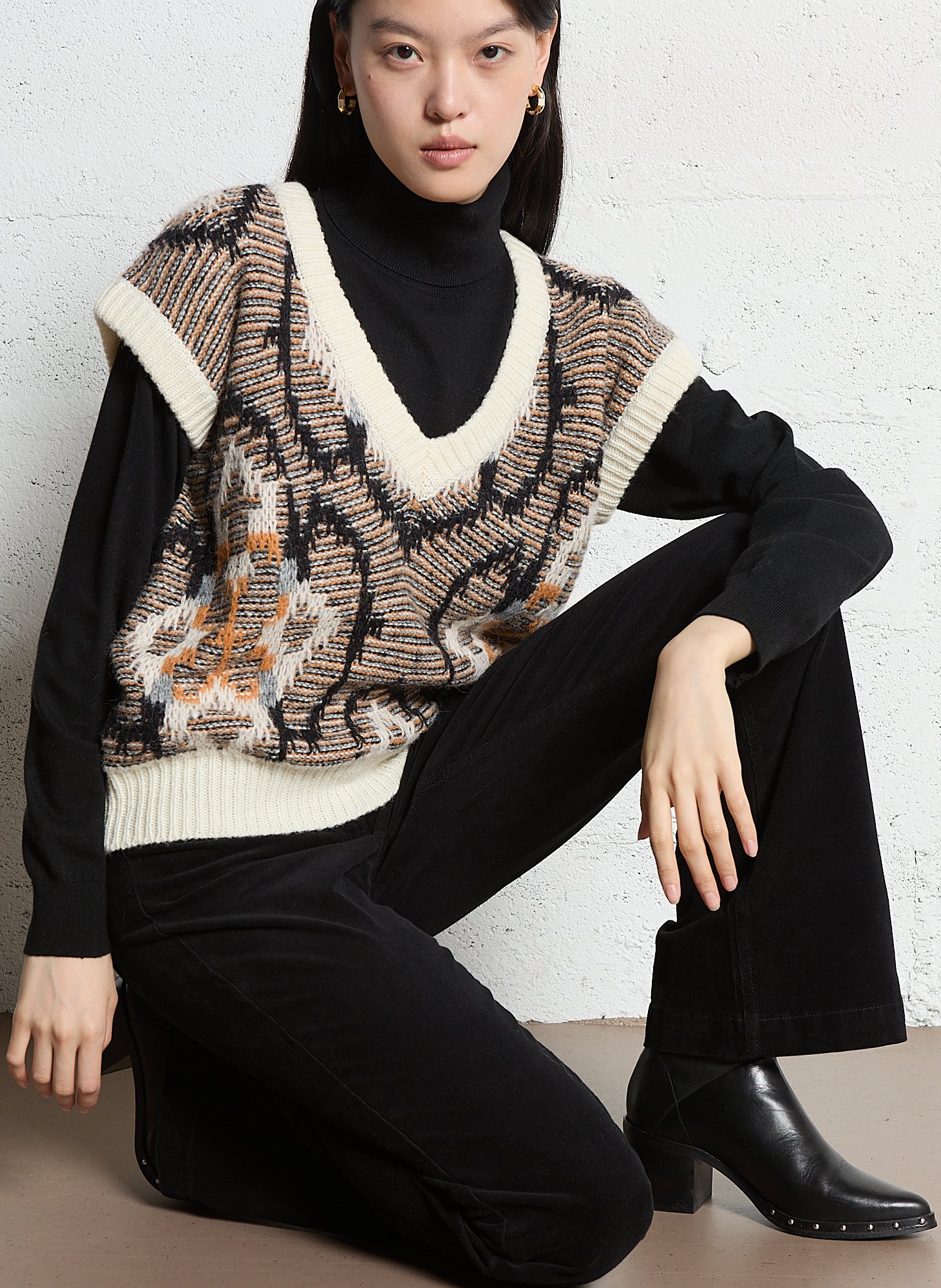 Pull col V en laine mélangée MAISON 123 Beige