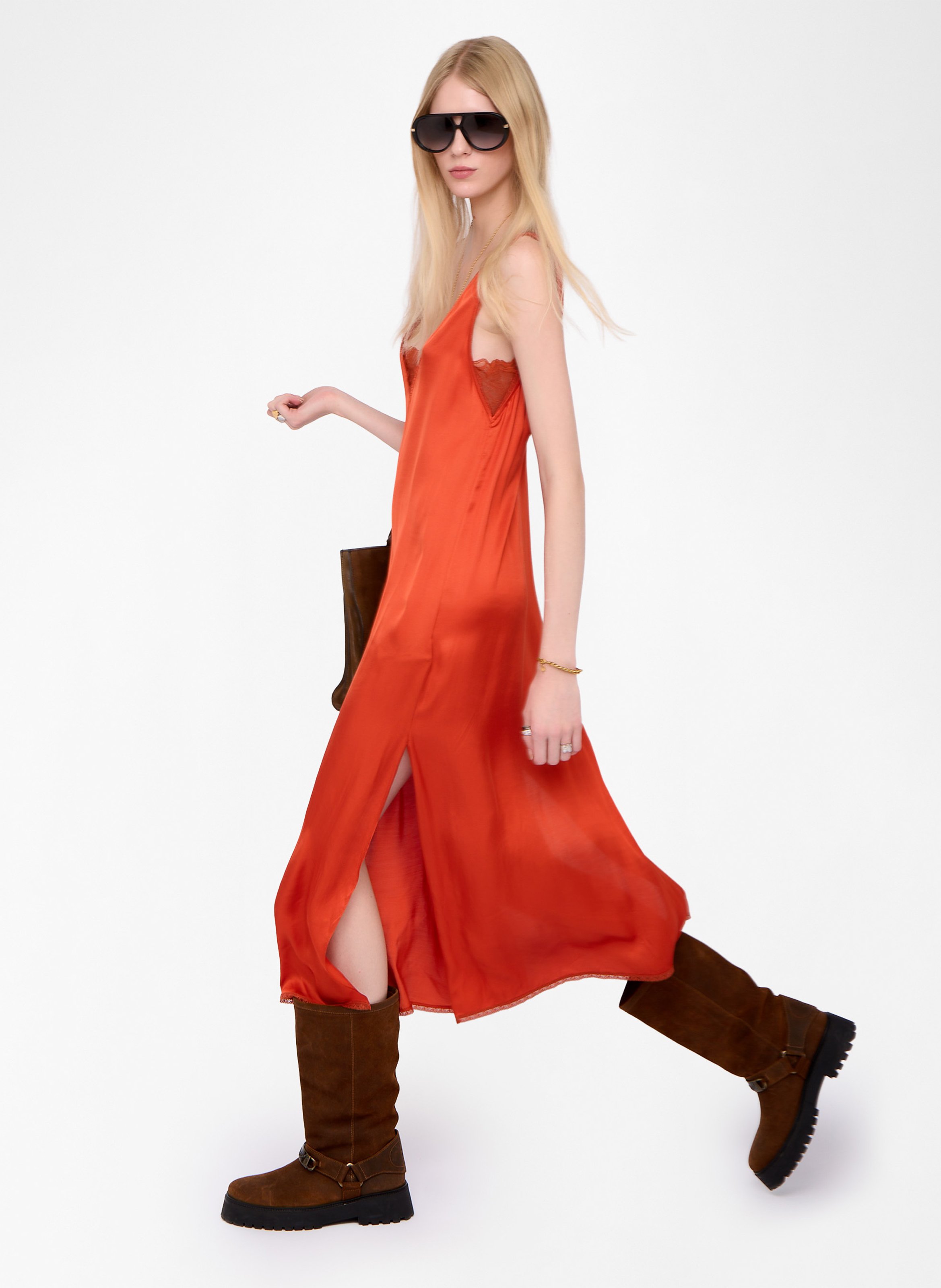 Robe midi fendue à détails dentelle ZADIG&VOLTAIRE Orange