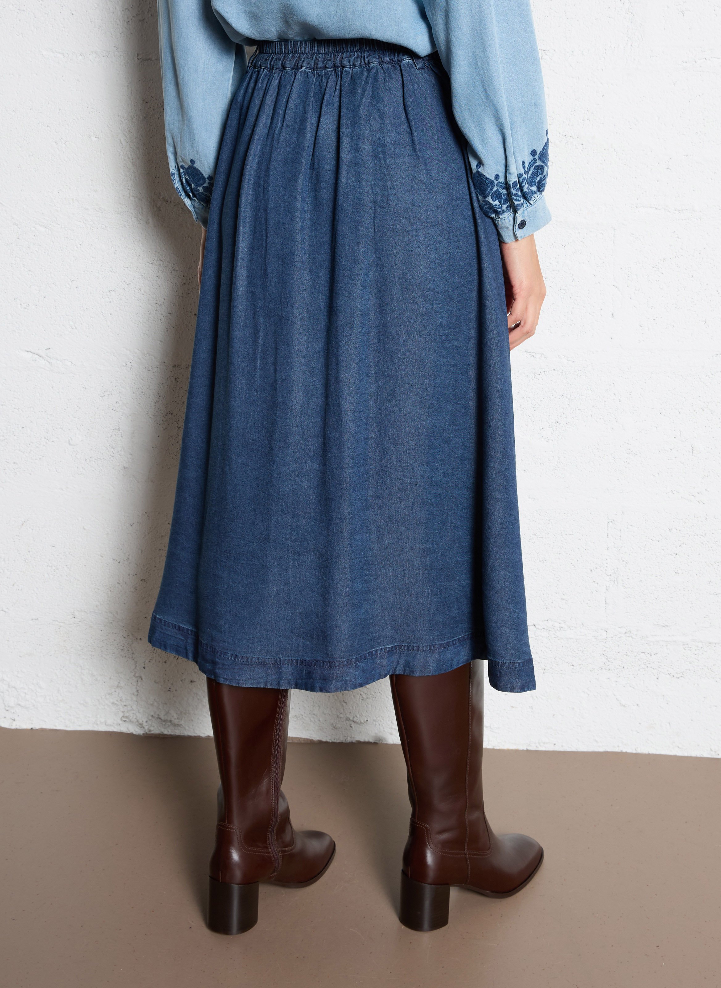 Jupe midi en jean LA PETITE ETOILE Jean brut