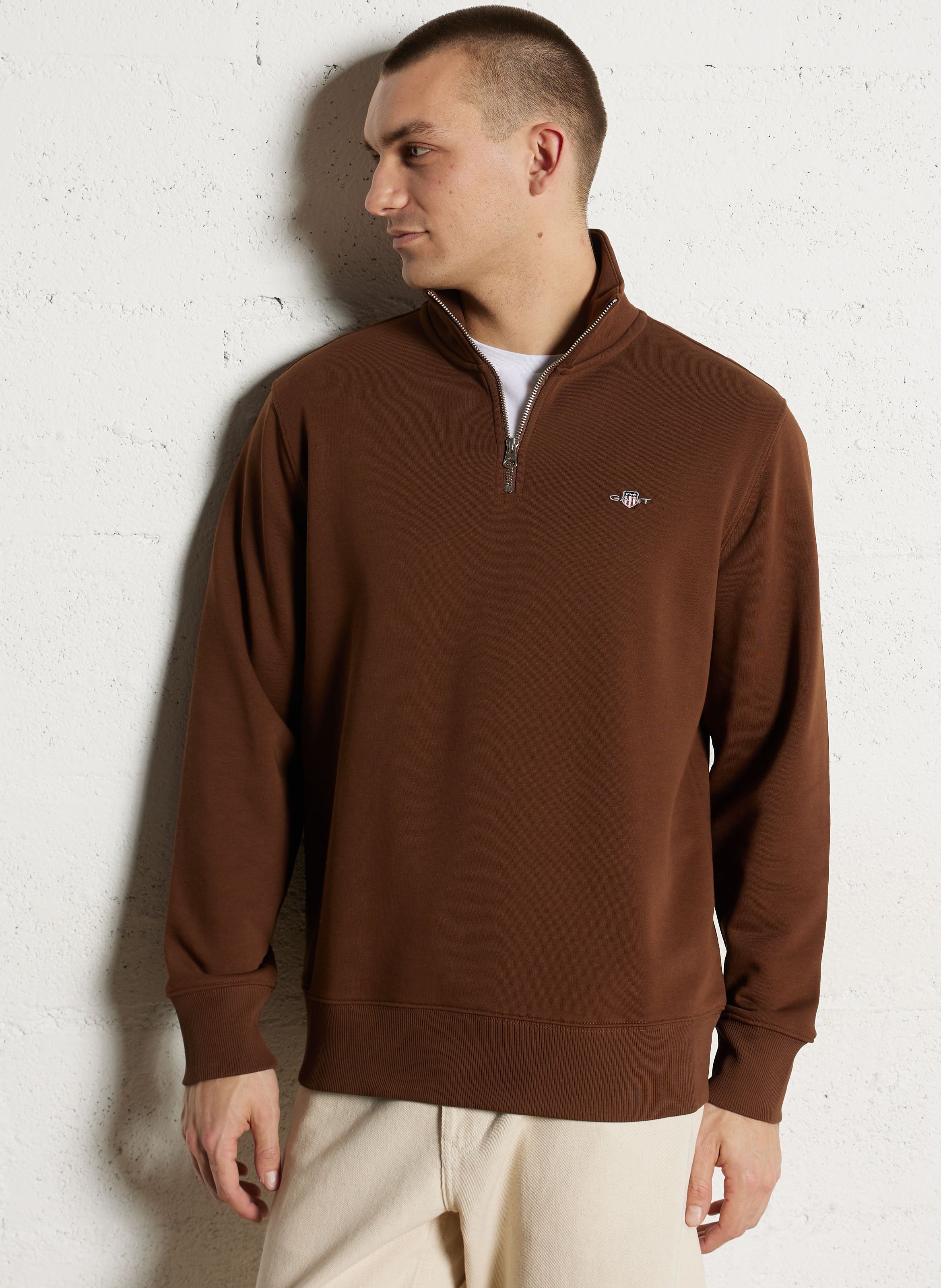 Sweat col montant zippé uni  GANT Marron