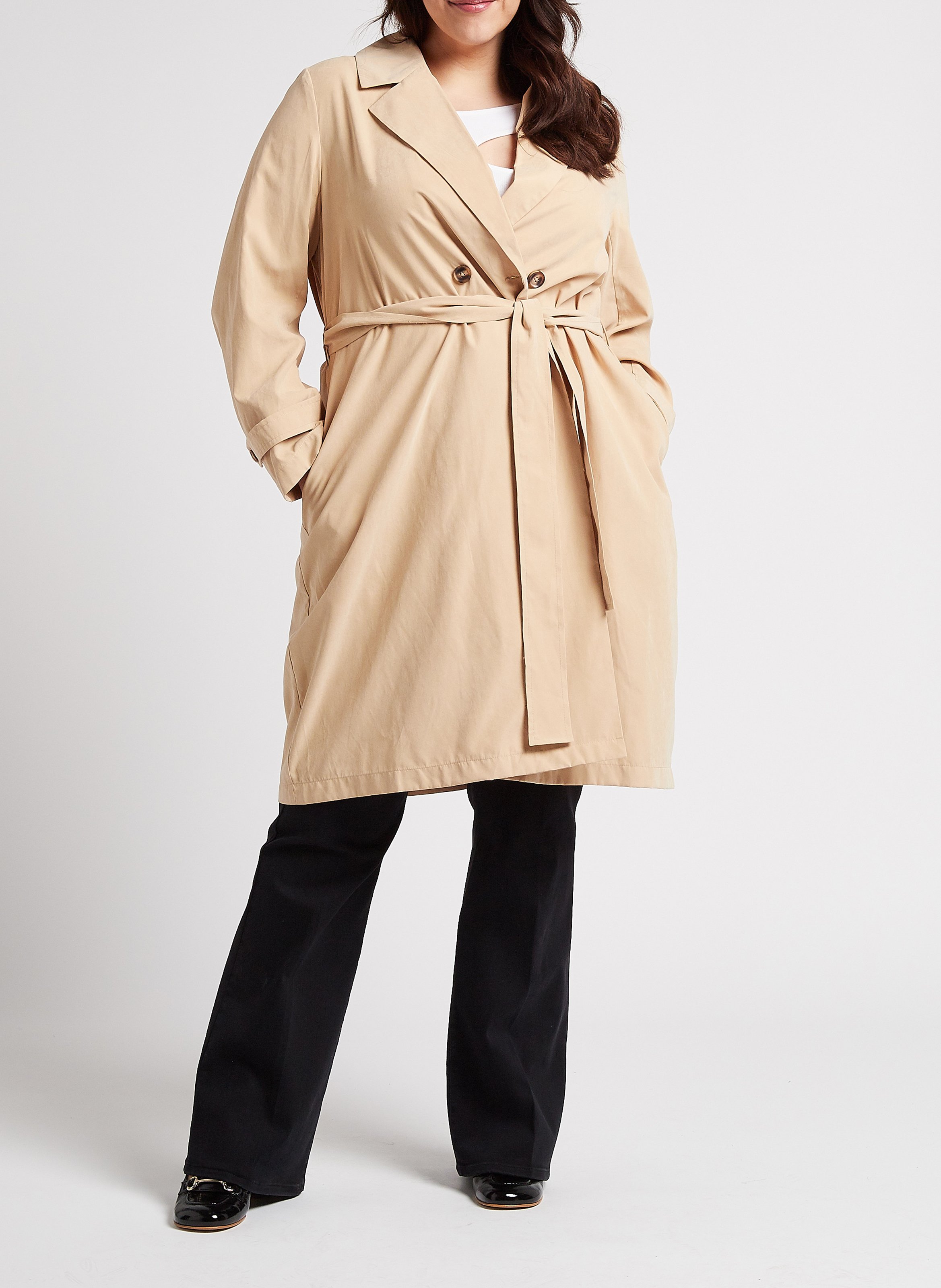 Trench-coat droit ceinturé EVOKED Marron