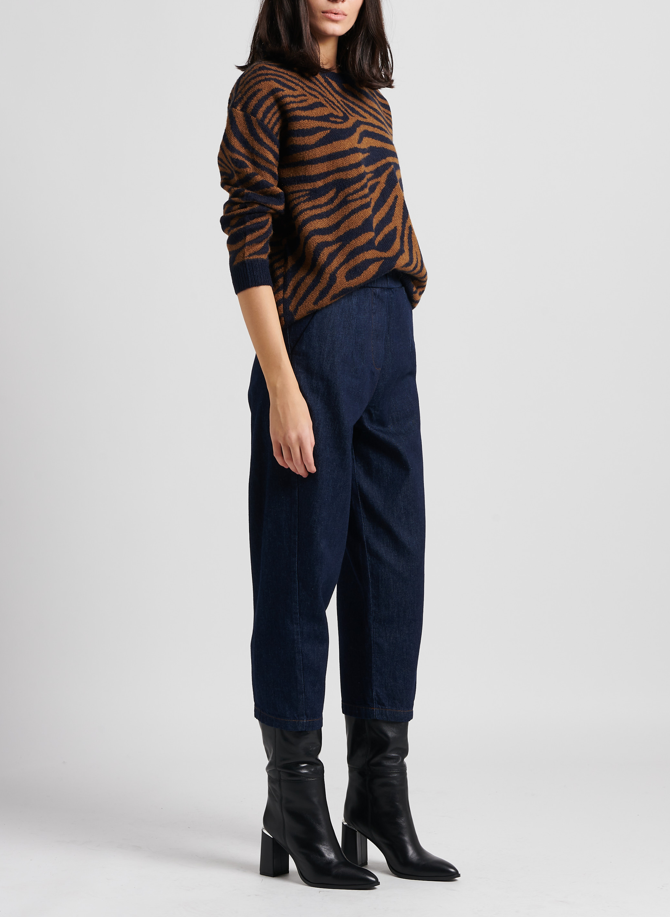 Pantalon large taille haute en coton HUMILITY Bleu