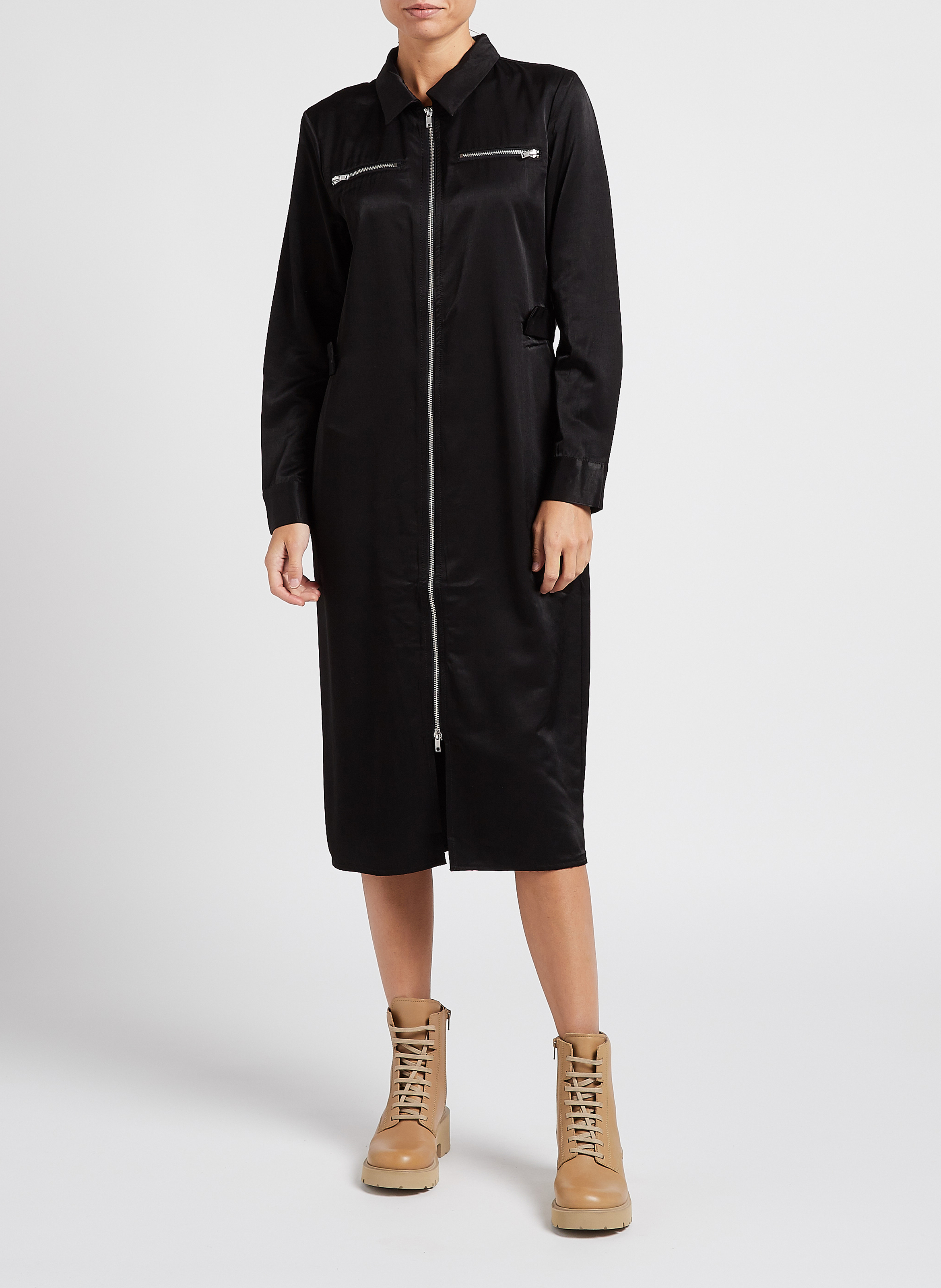 Satiniertes Kleid mit klassischem Kragen VILA Schwarz