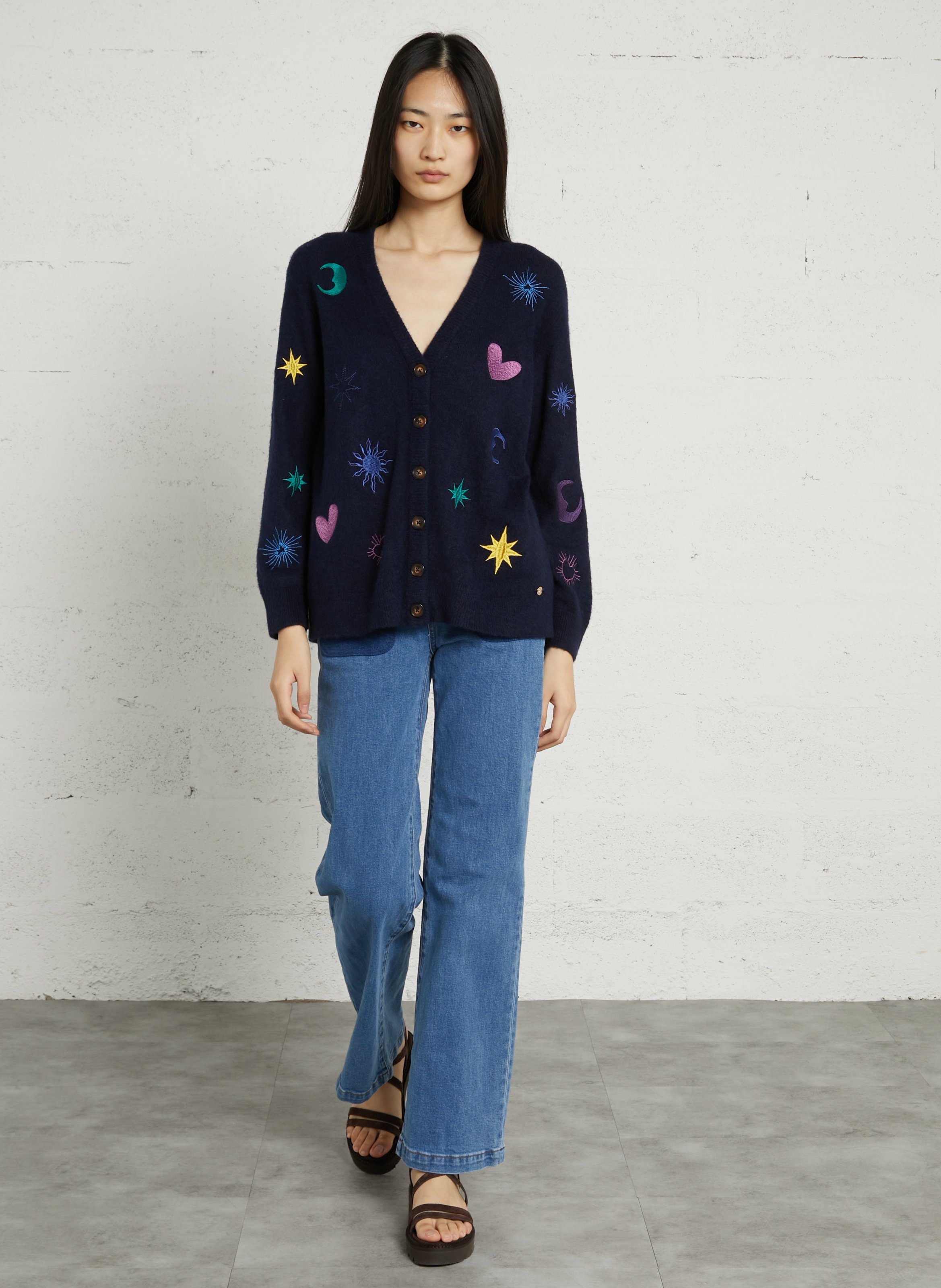 Gilet long oversize col V LA PETITE ETOILE Bleu