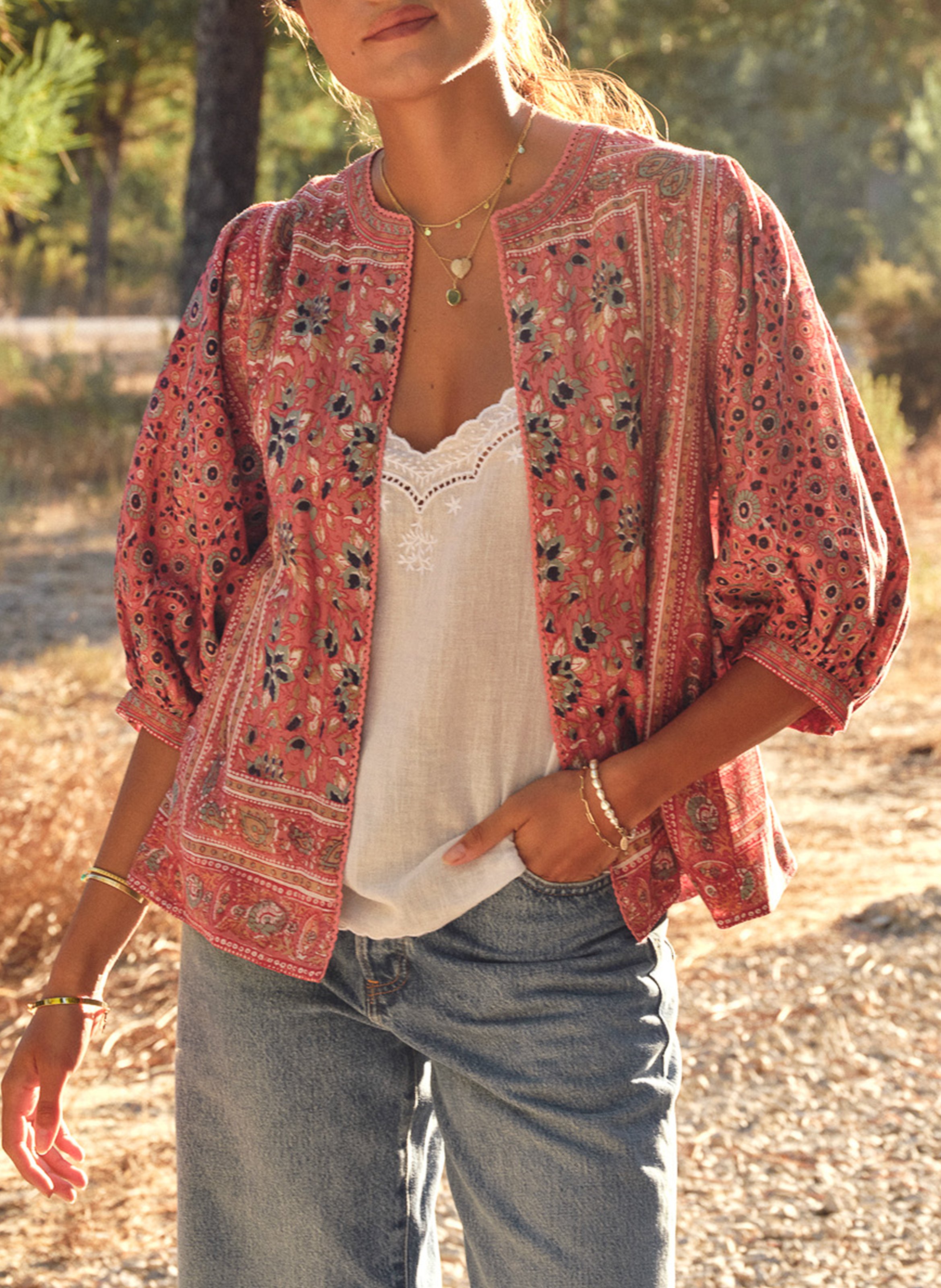 Oversized ronde hals katoenen bedrukte jas M.A.B.E Roze