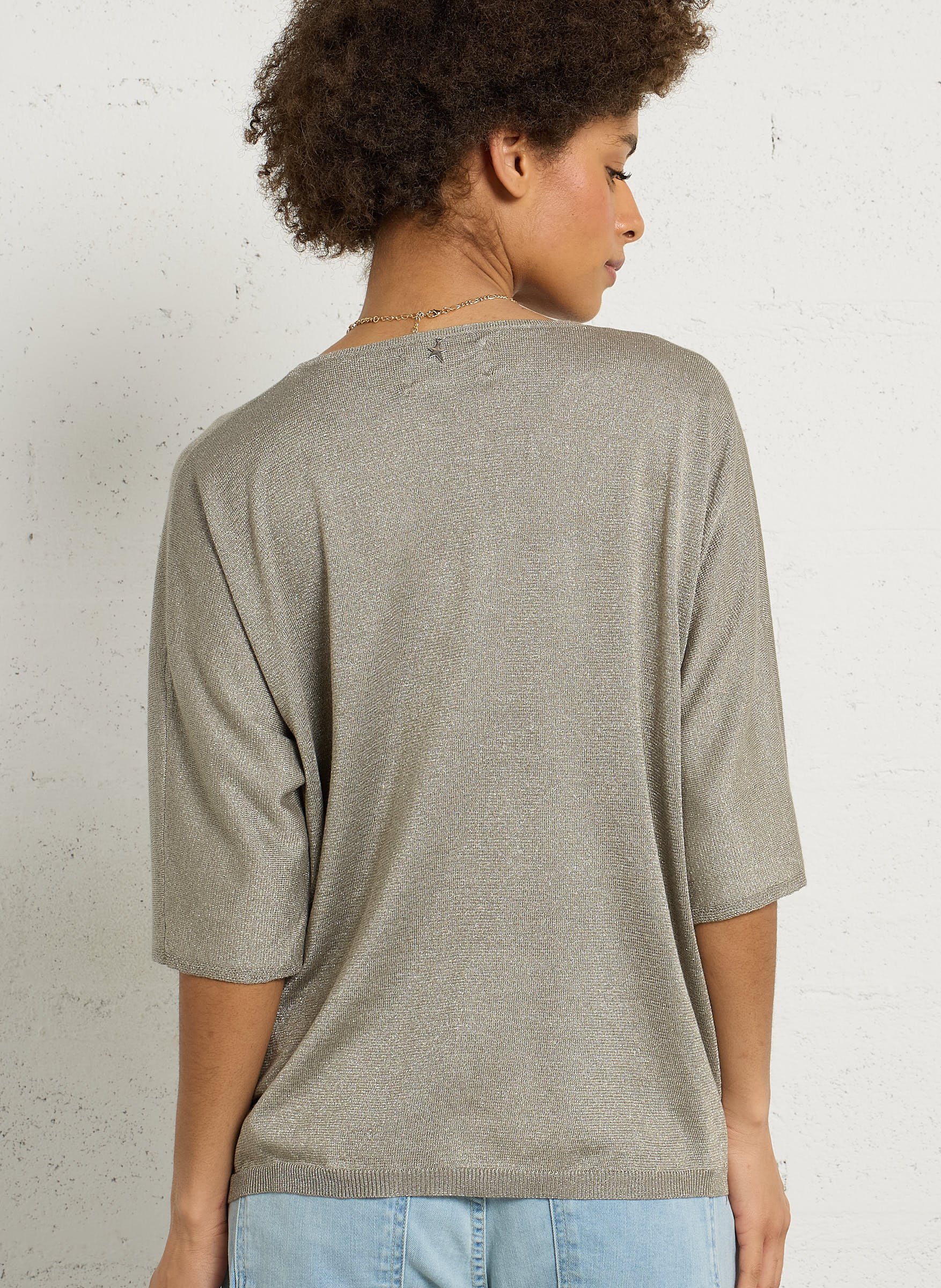 Oversized V-hals trui met pailletten SUD EXPRESS Groen